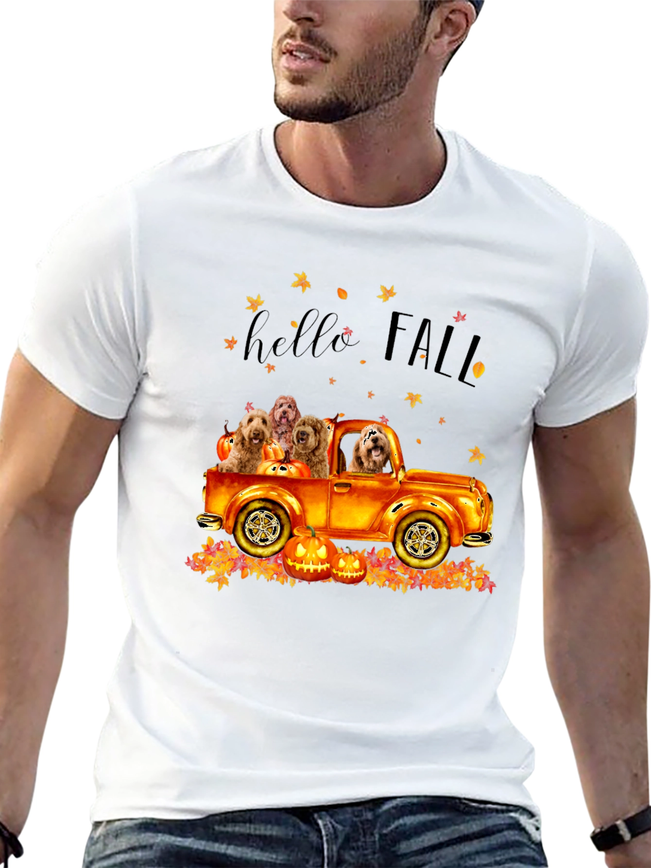 Hello Fall Dogs in Truck T-Shirt