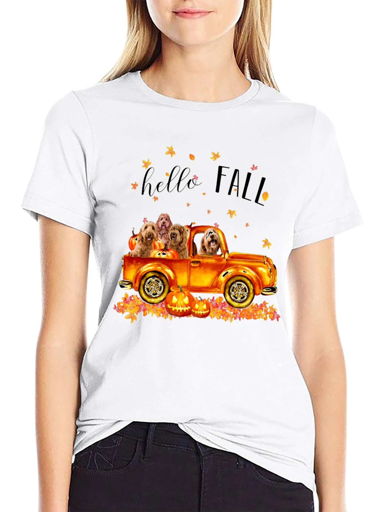 Hello Fall Dogs in Truck T-Shirt