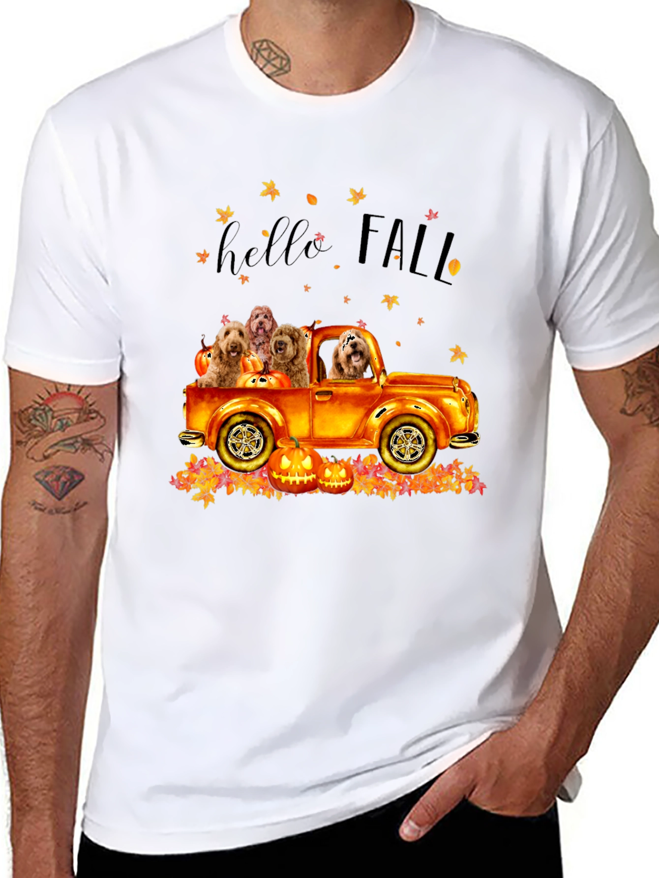 Hello Fall Dogs in Truck T-Shirt