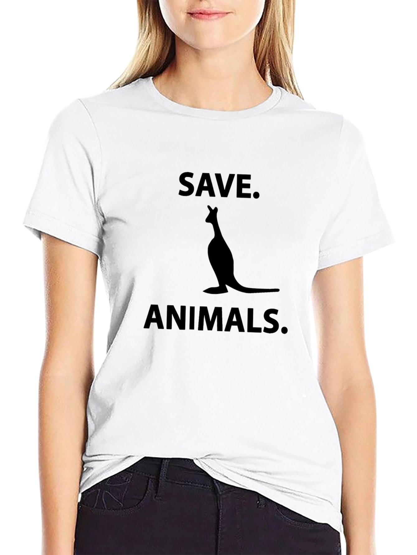 Save Animals Black T-Shirt with Kangaroo Graphic