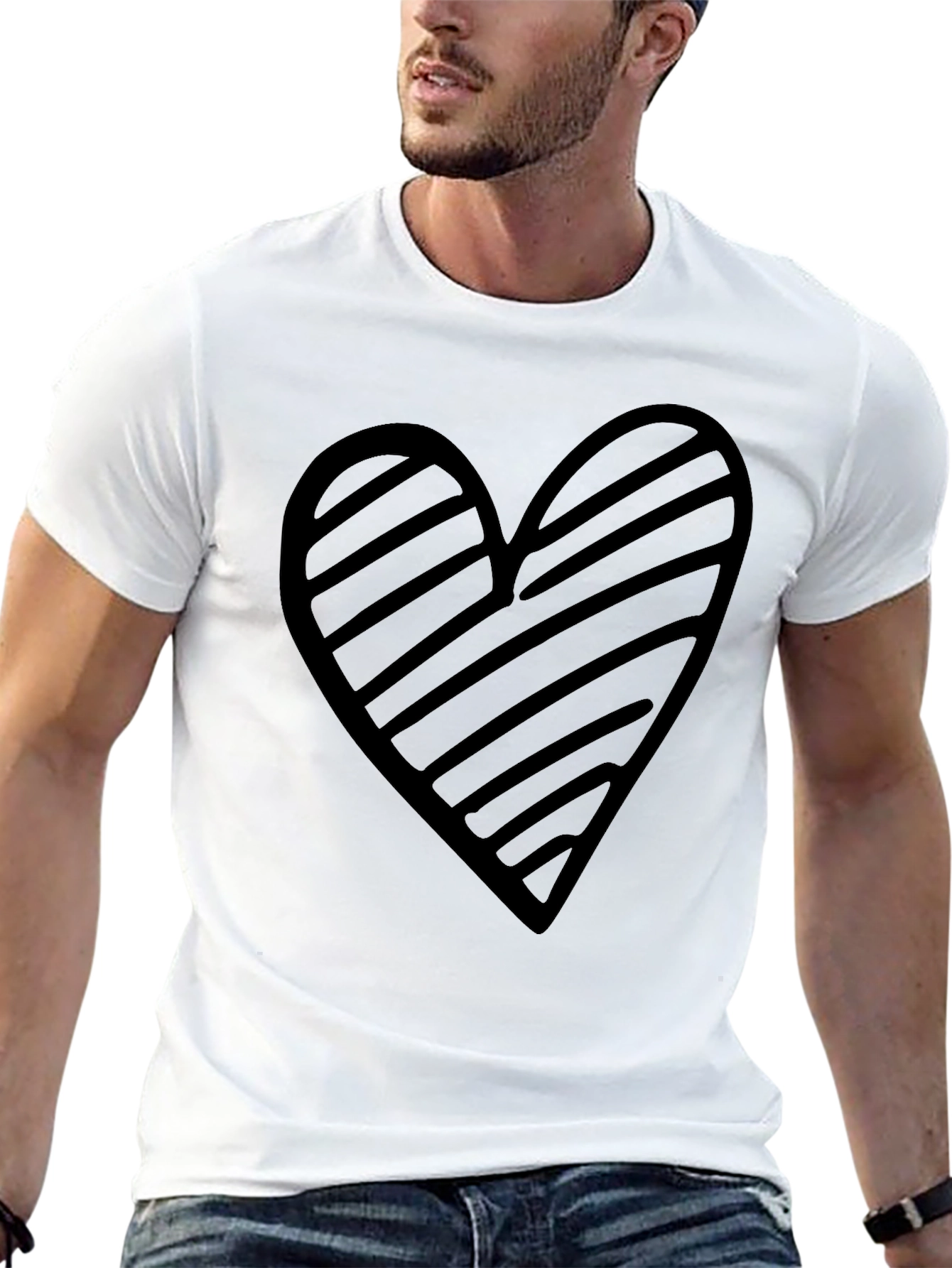 Striped Heart Graphic Black T-Shirt