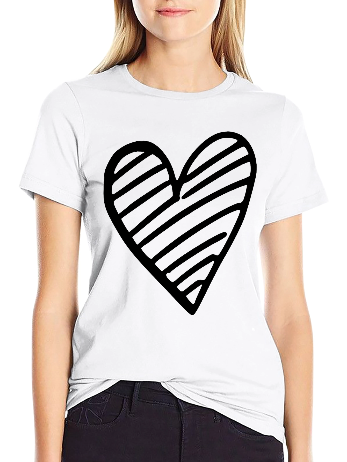 Striped Heart Graphic Black T-Shirt
