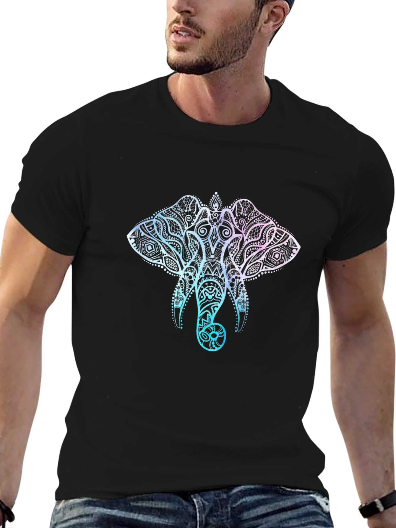 Elephant Mandala Graphic T-Shirt - Stylish Mens Black Tee