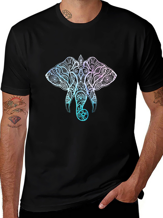 Elephant Mandala Graphic T-Shirt - Stylish Mens Black Tee