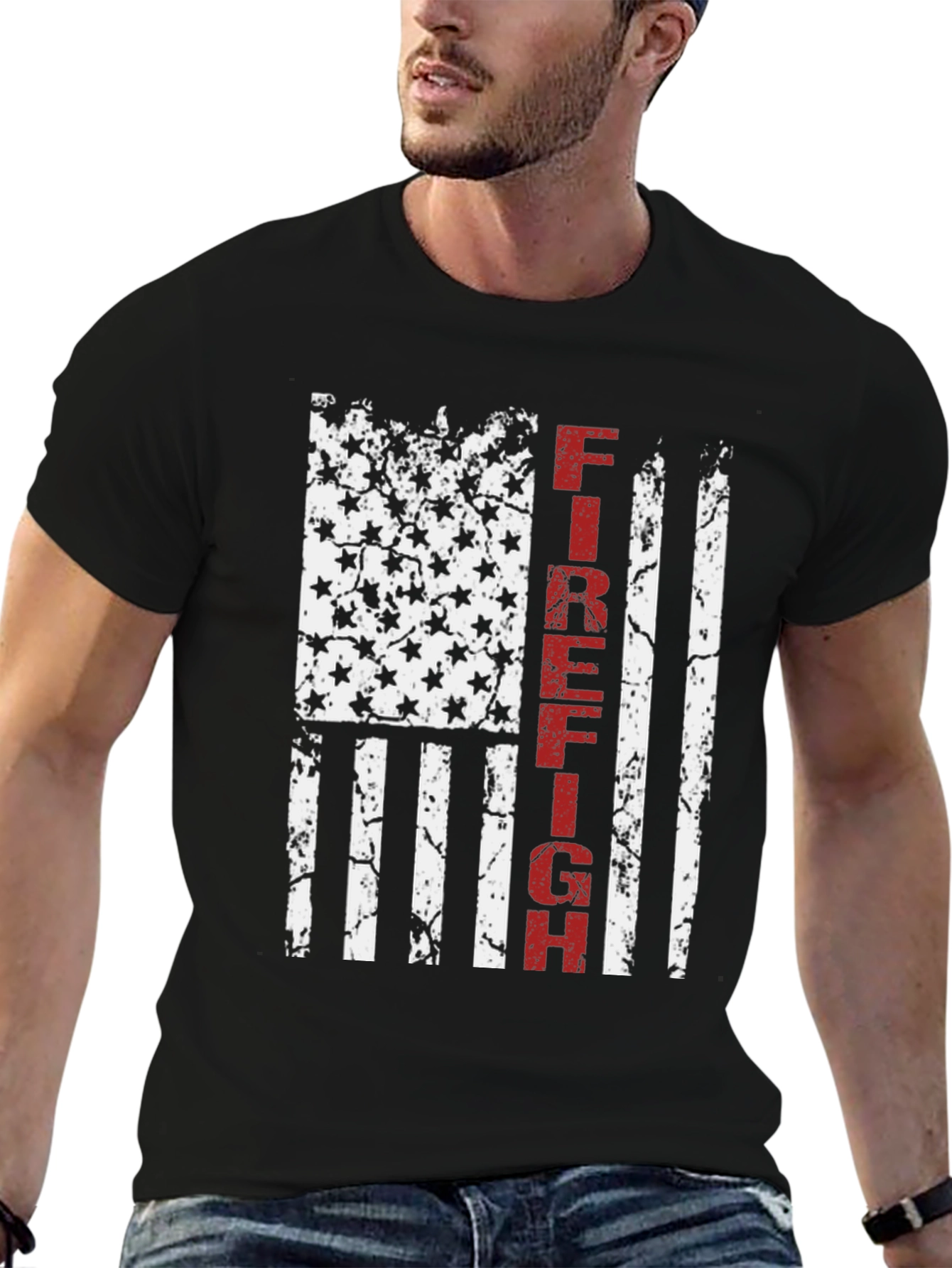 Firefighter American Flag Graphic T-Shirt