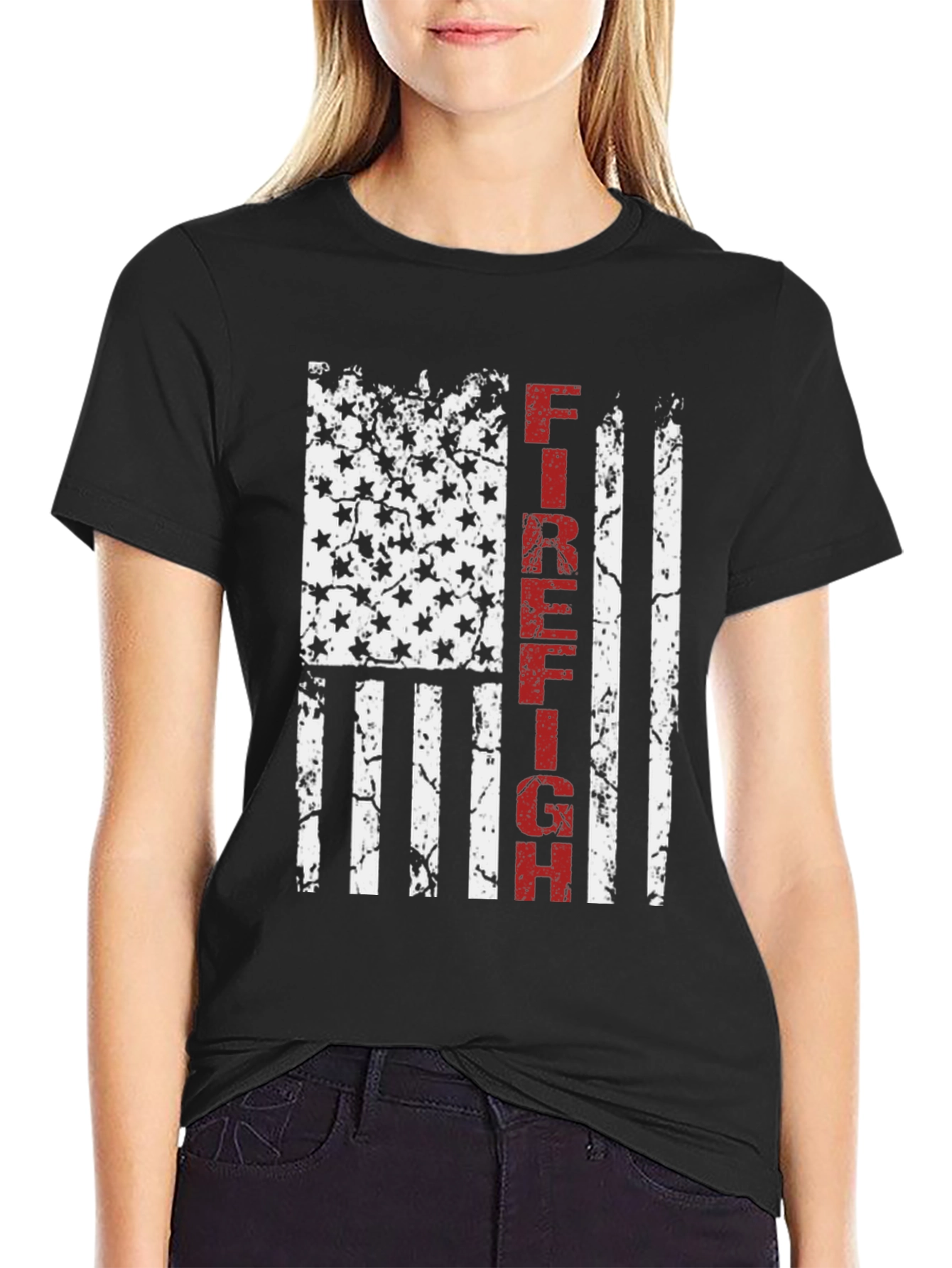 Firefighter American Flag Graphic T-Shirt