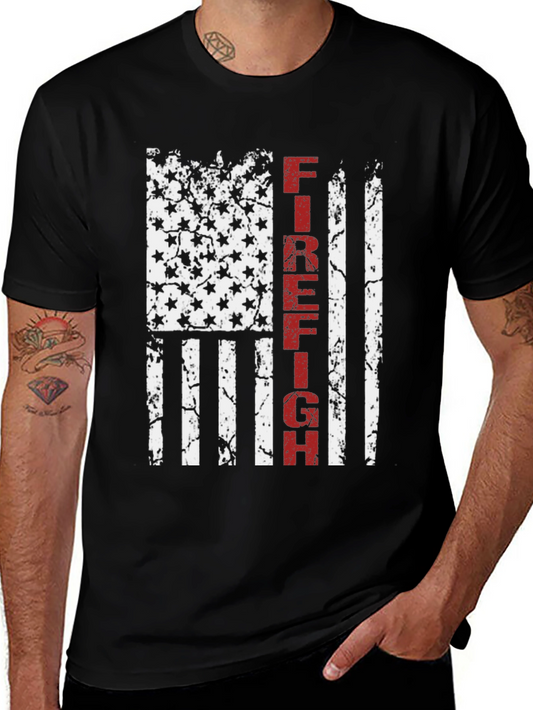 Firefighter American Flag Graphic T-Shirt