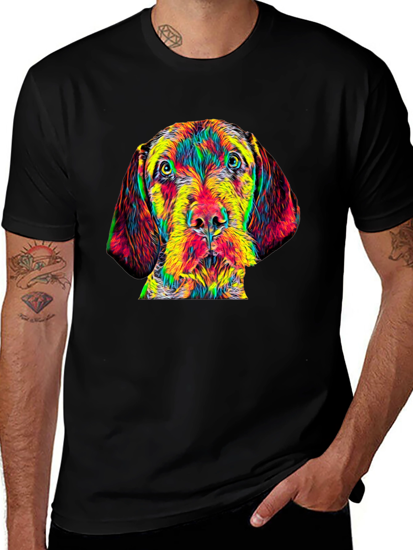 Dog Portrait Graphic Tee - Mens Black T-Shirt