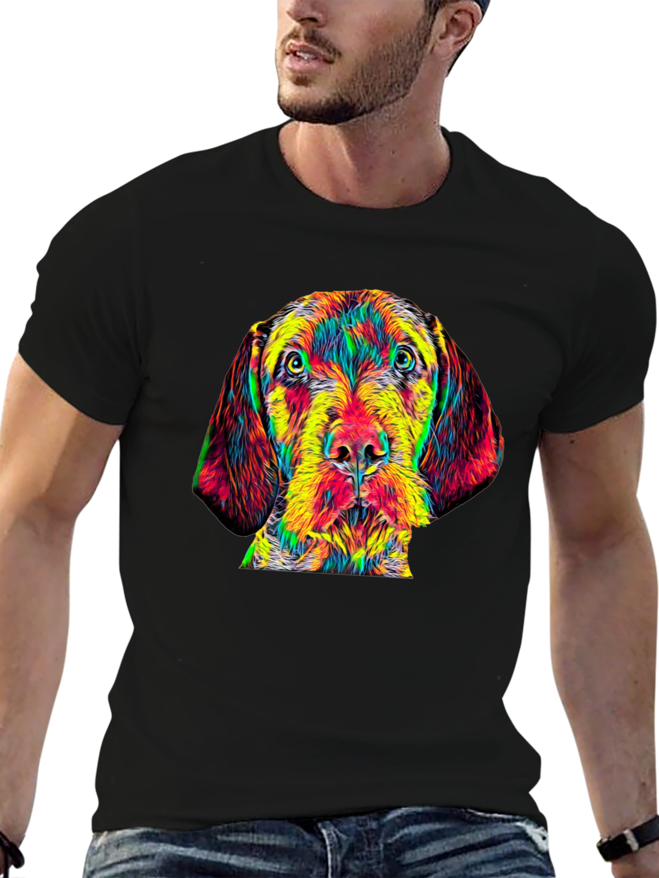 Dog Portrait Graphic Tee - Mens Black T-Shirt