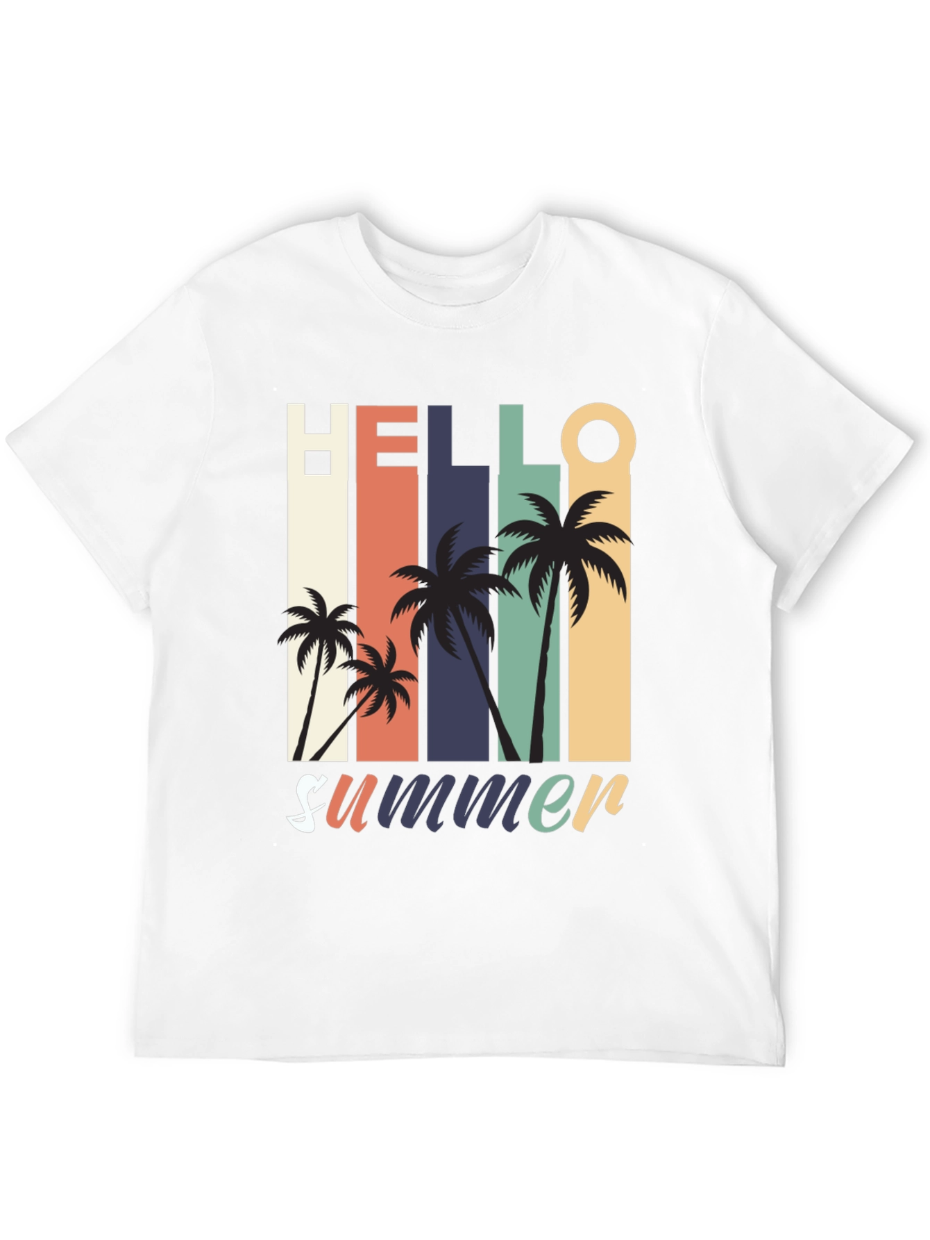 Hello Summer Graphic Tee - Retro Palm Tree Design