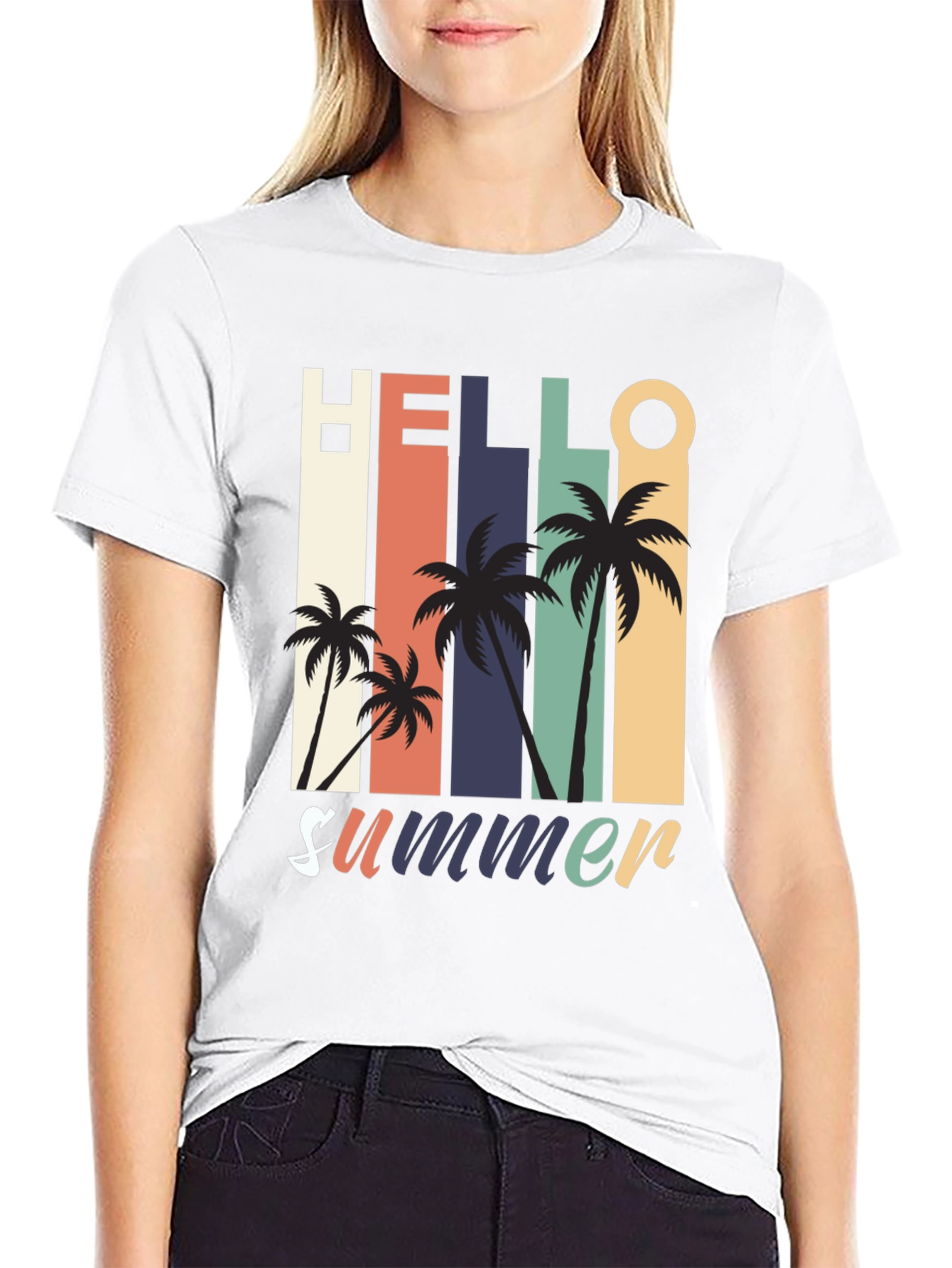 Hello Summer Graphic Tee - Retro Palm Tree Design