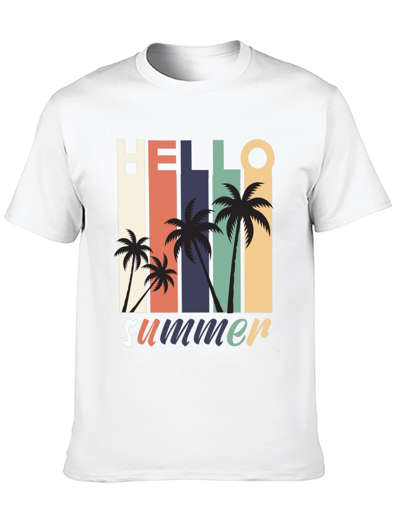 Hello Summer Graphic Tee - Retro Palm Tree Design