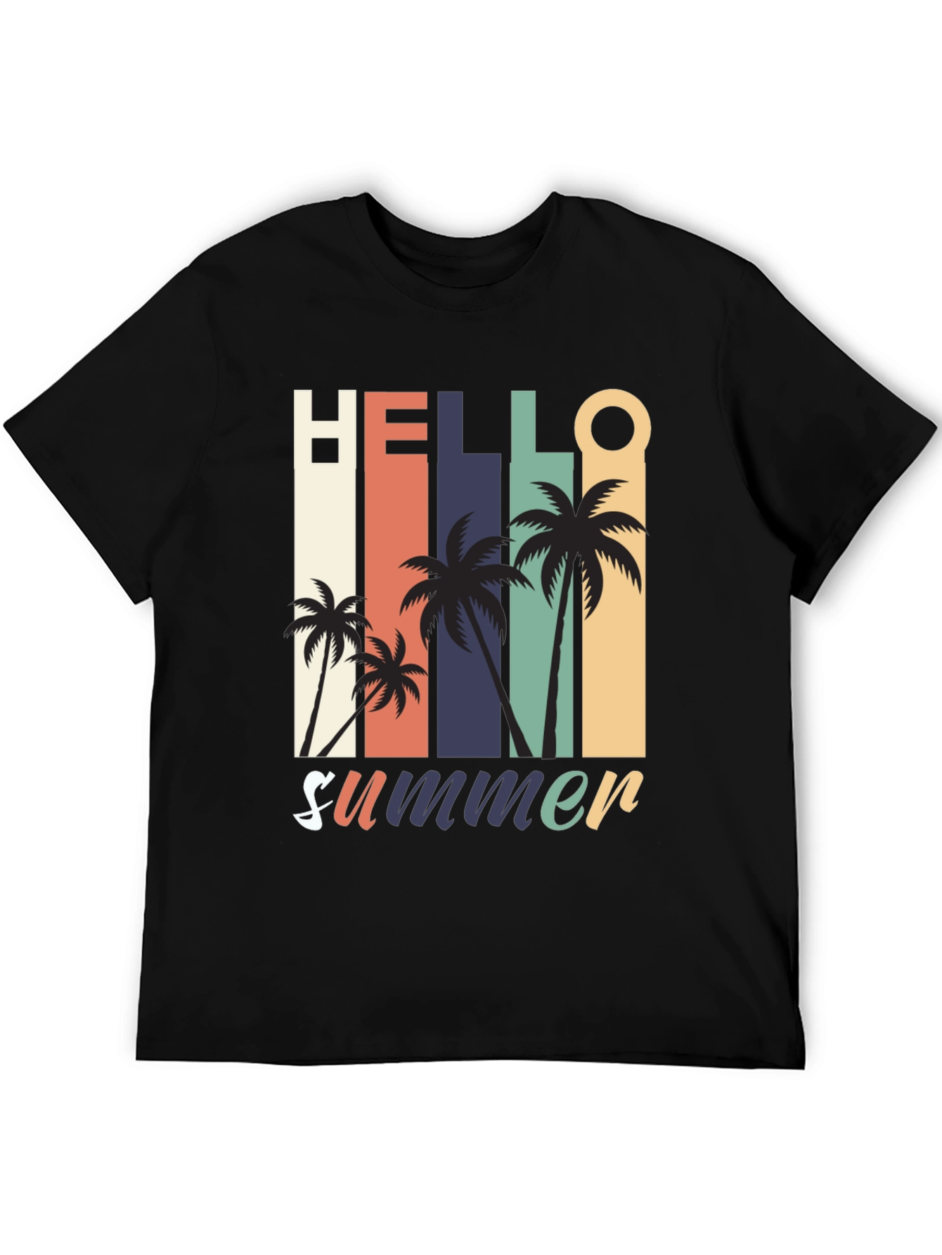 Hello Summer Graphic Tee - Retro Palm Tree Design