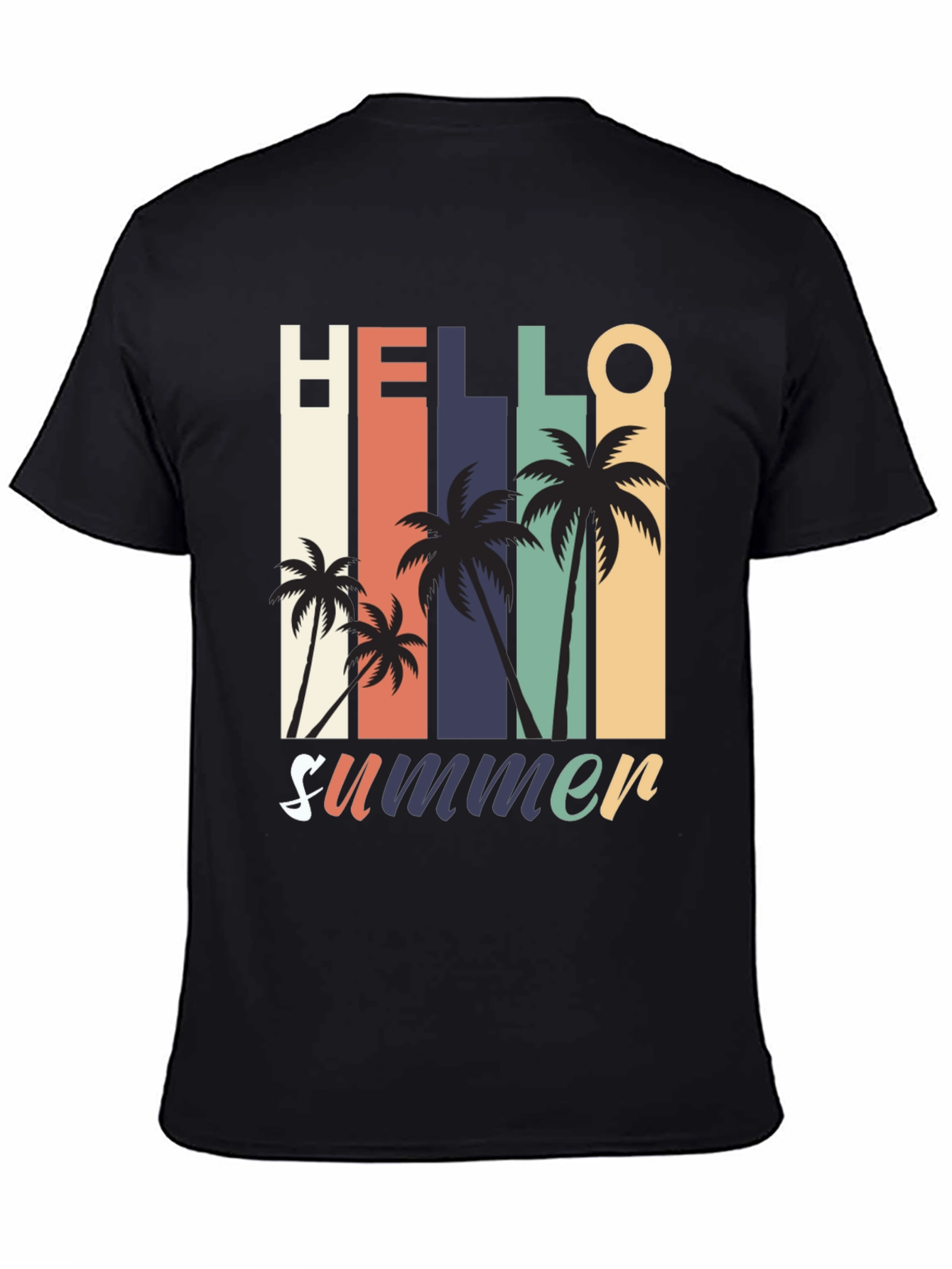 Hello Summer Graphic Tee - Retro Palm Tree Design