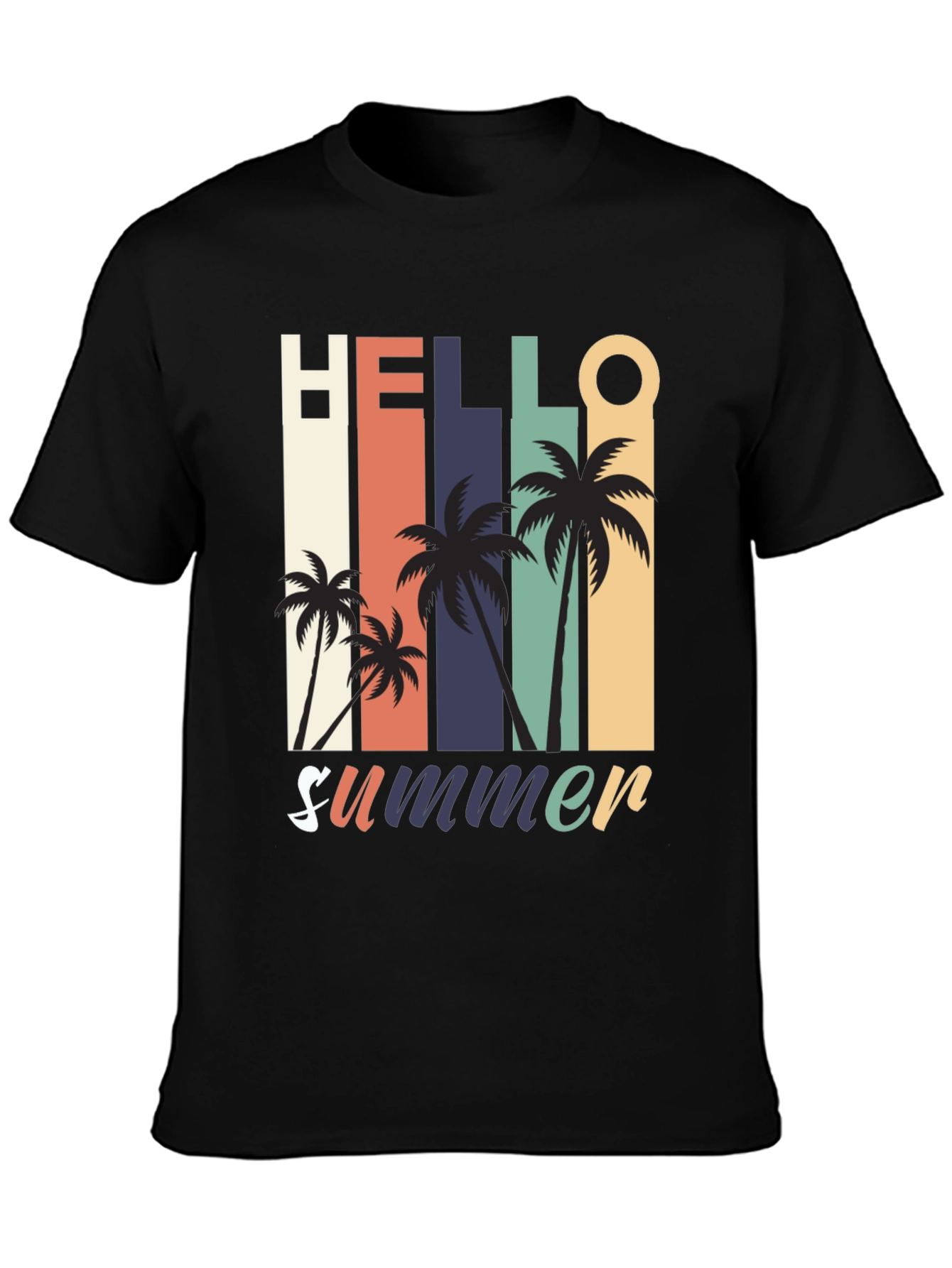 Hello Summer Graphic Tee - Retro Palm Tree Design