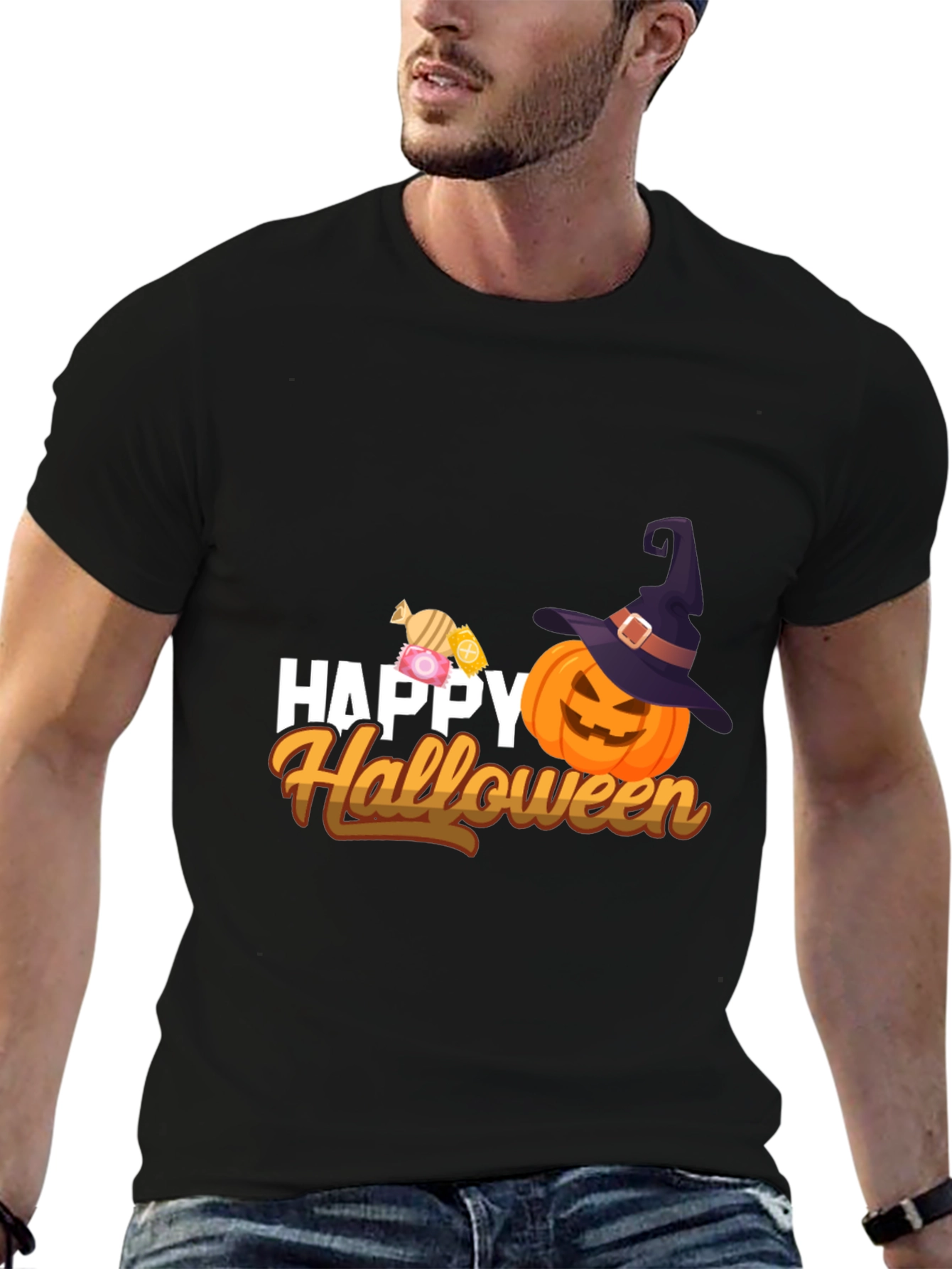 Happy Halloween T-Shirt - Pumpkin & Candy Design