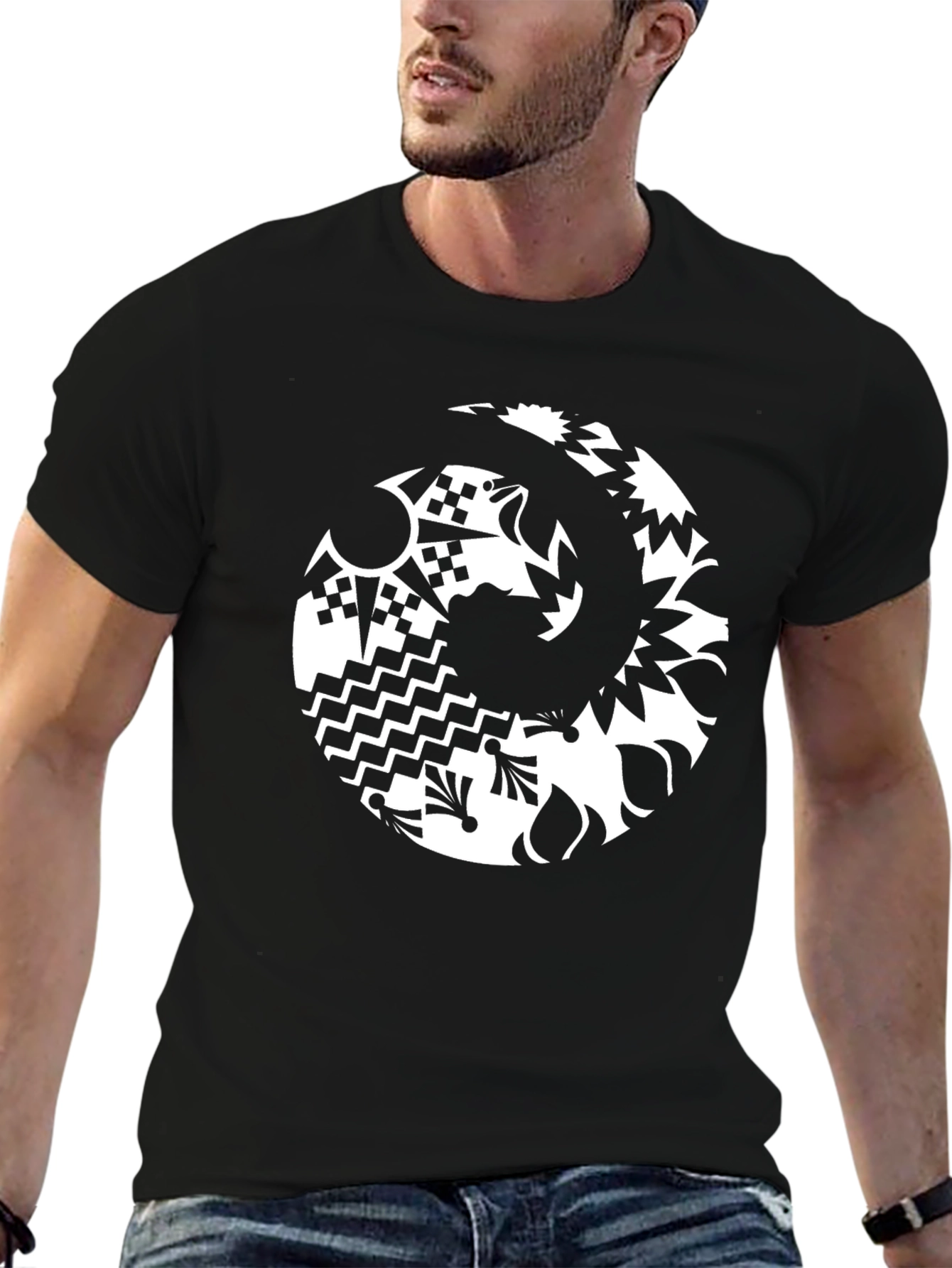 Abstract Graphic Tee - Black Casual Style