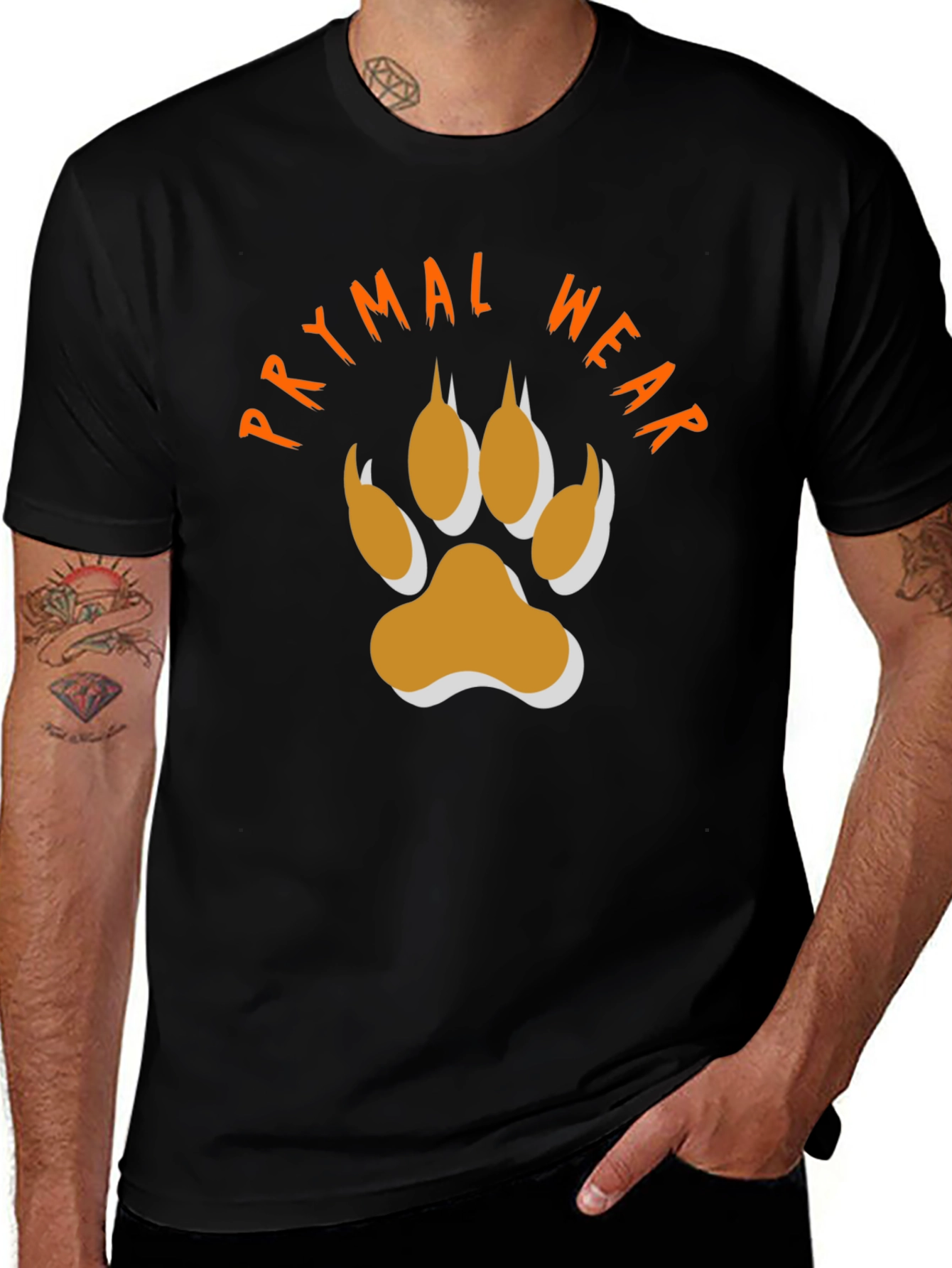 Primal Wear Black T-Shirt with Paw Print Design