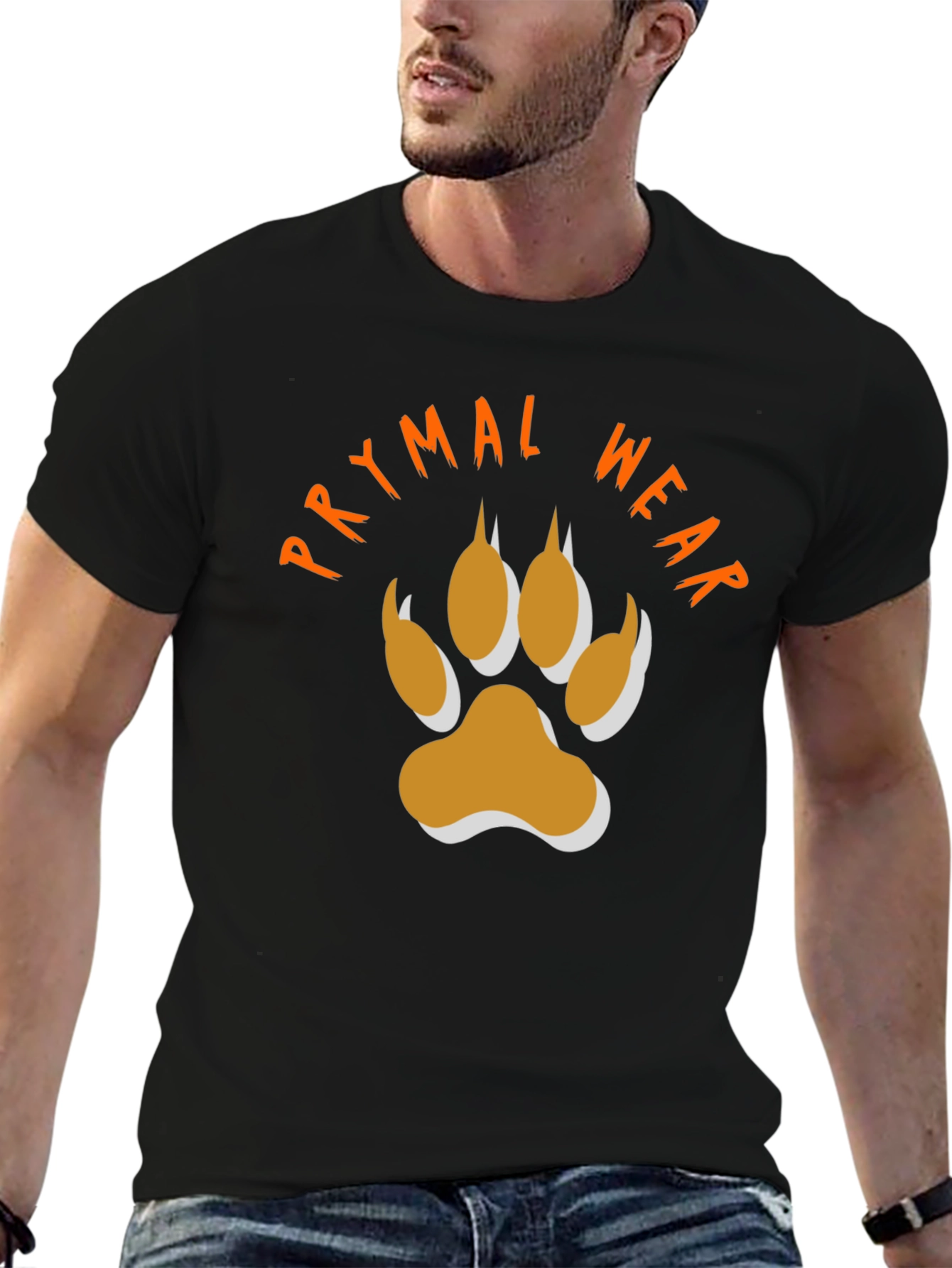 Primal Wear Black T-Shirt with Paw Print Design