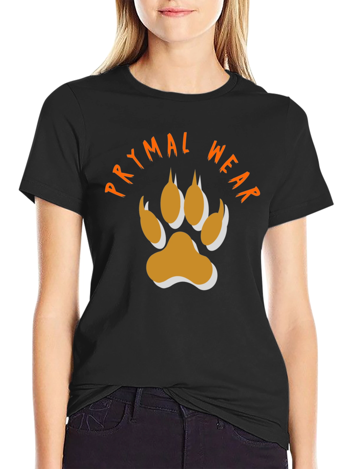 Primal Wear Black T-Shirt with Paw Print Design