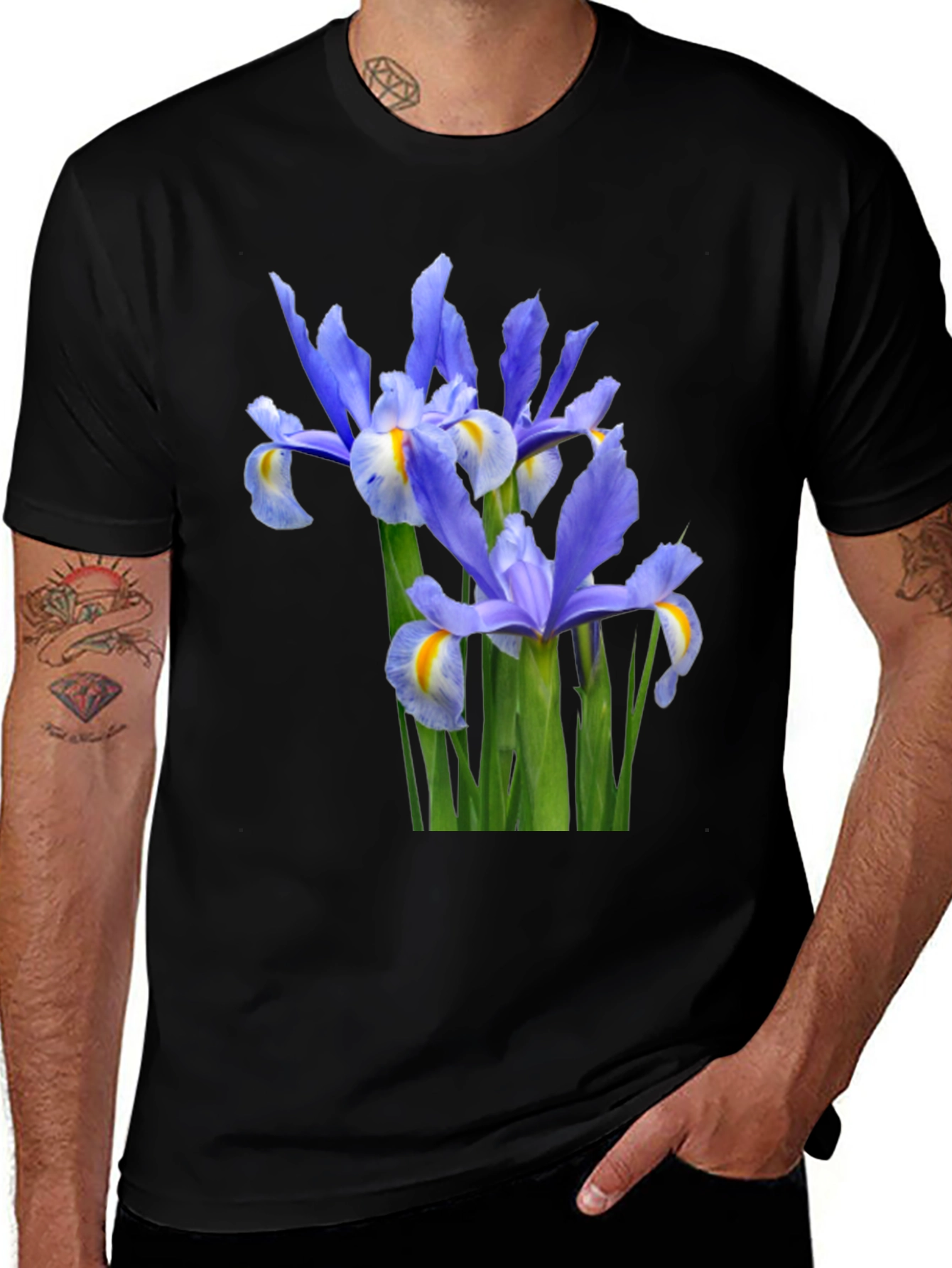 Iris Flower Graphic Tee - Black
