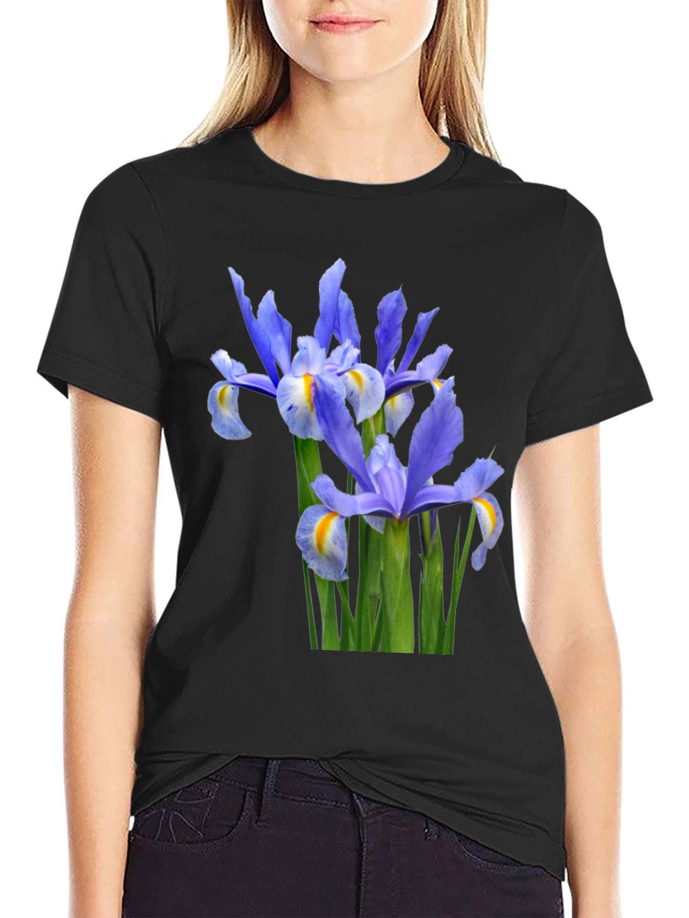 Iris Flower Graphic Tee - Black