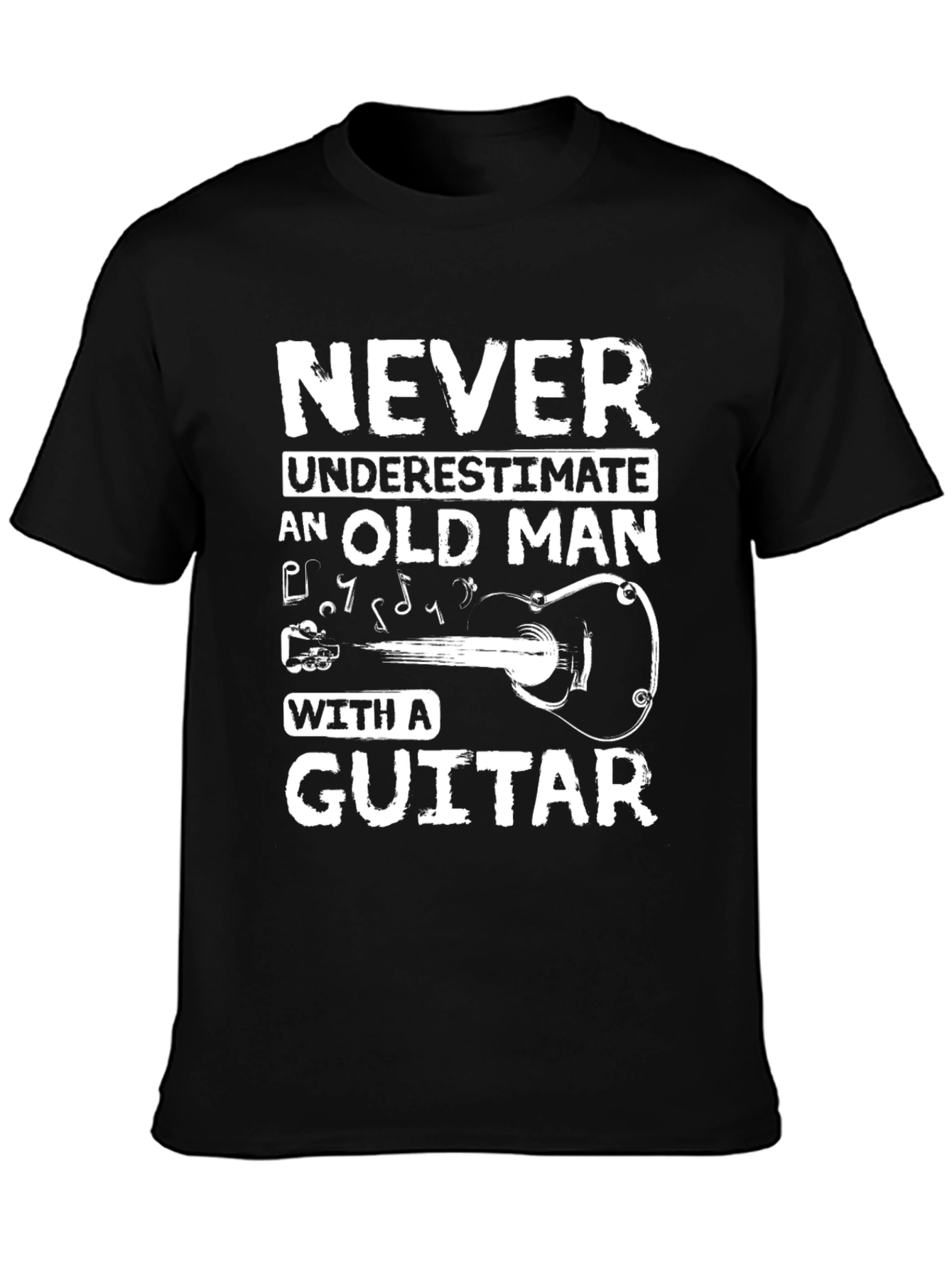 Never Underestimate Old Man Guitar Black T-Shirt