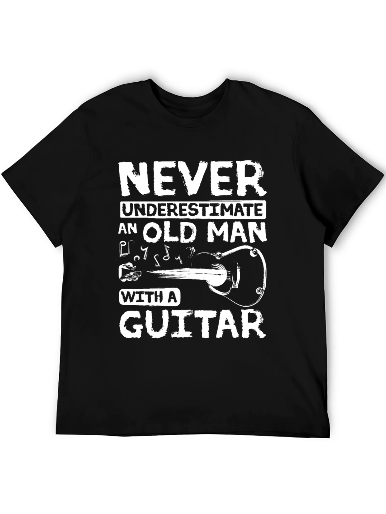 Never Underestimate Old Man Guitar Black T-Shirt