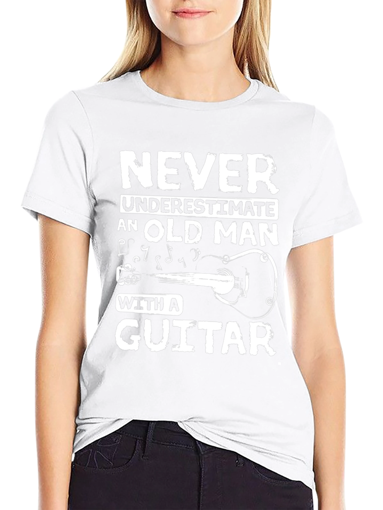 Never Underestimate Old Man Guitar Black T-Shirt