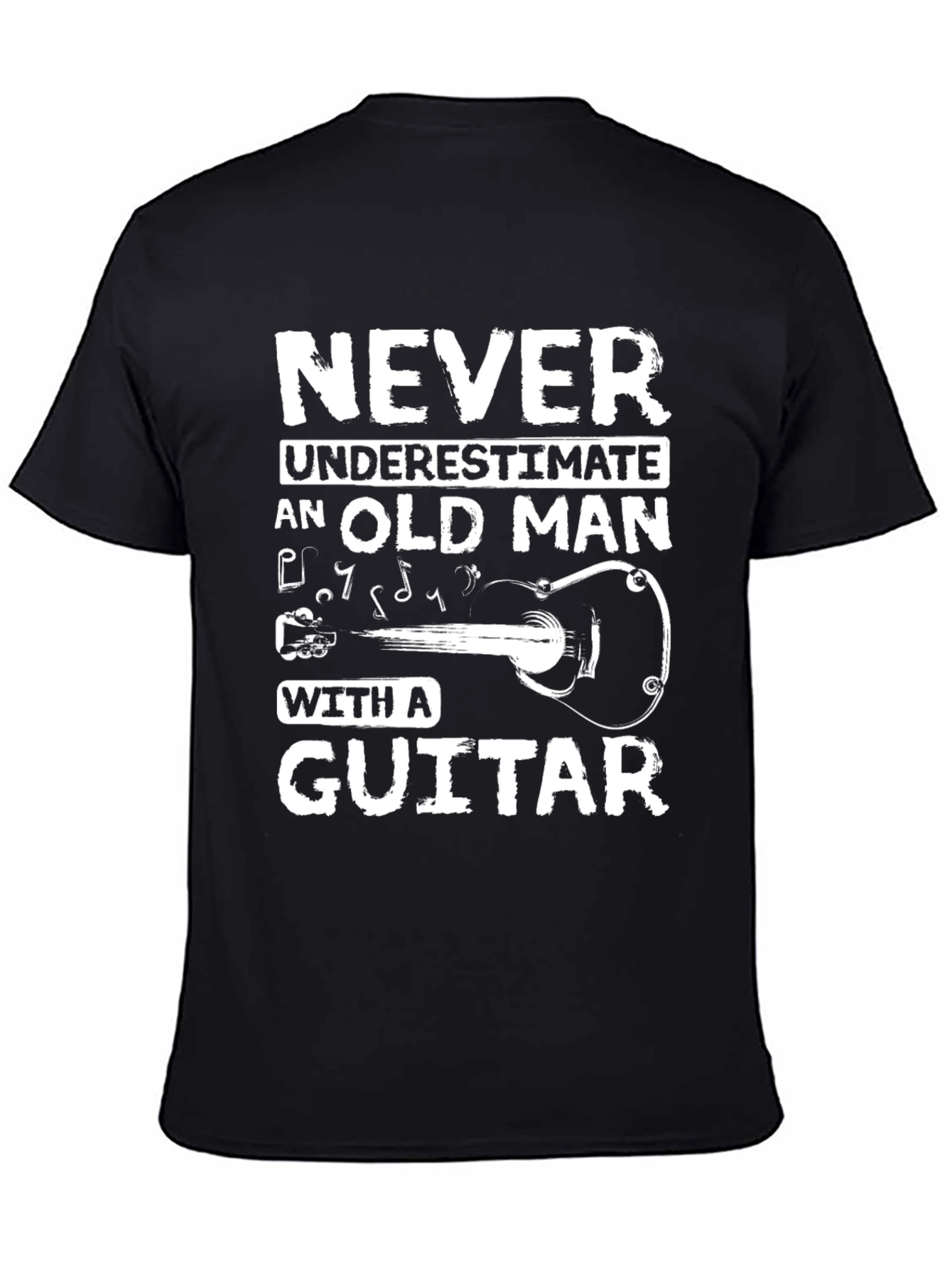 Never Underestimate Old Man Guitar Black T-Shirt