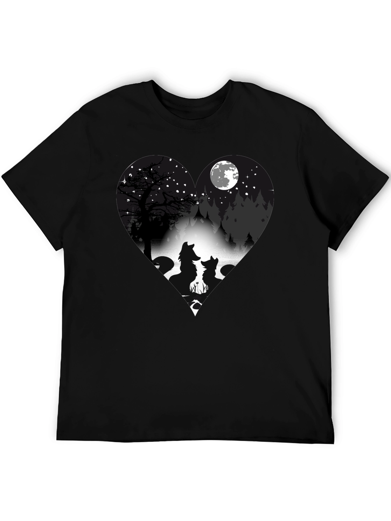 Wolf Silhouette Heart Graphic T-Shirt