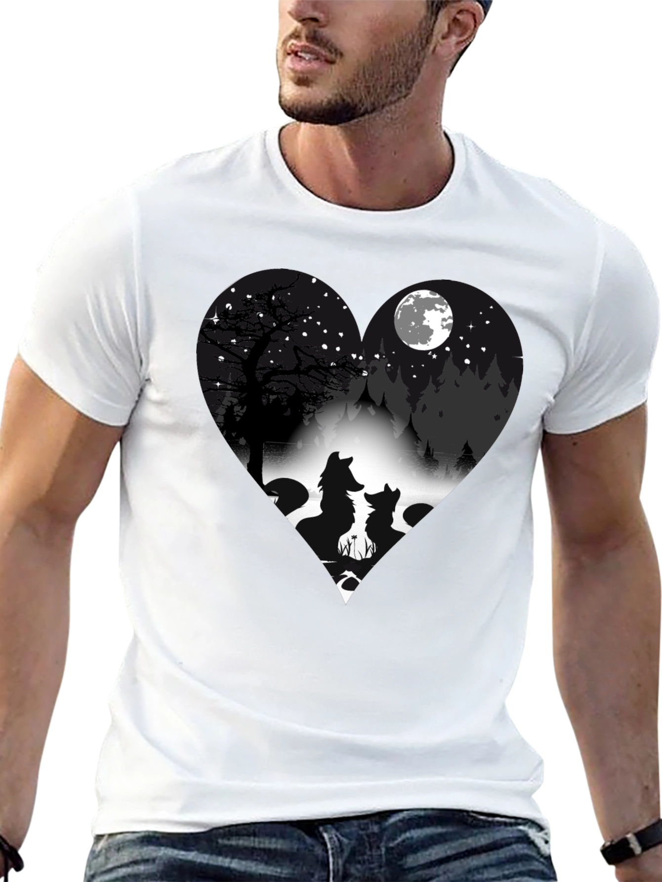 Wolf Silhouette Heart Graphic T-Shirt