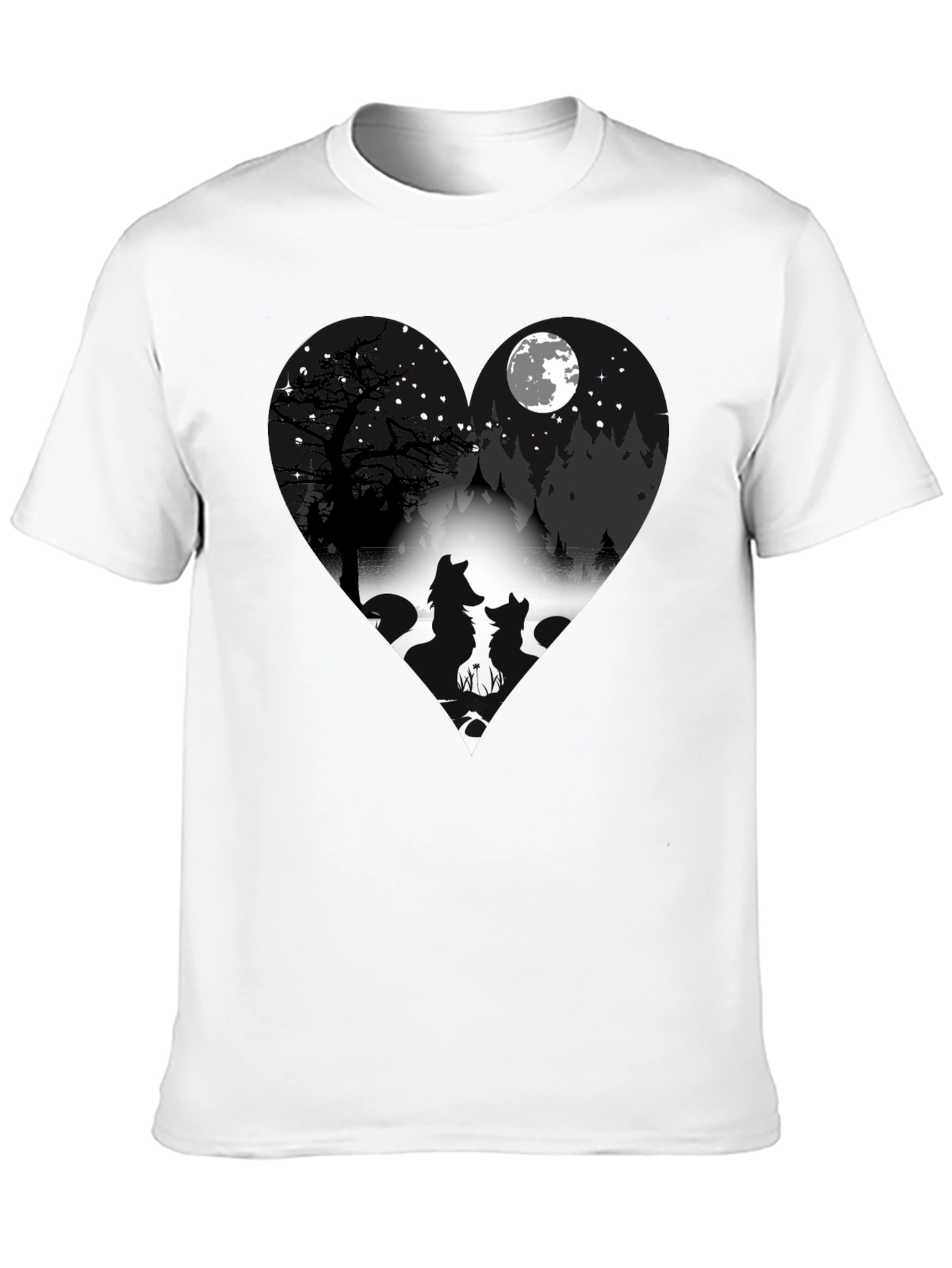 Wolf Silhouette Heart Graphic T-Shirt