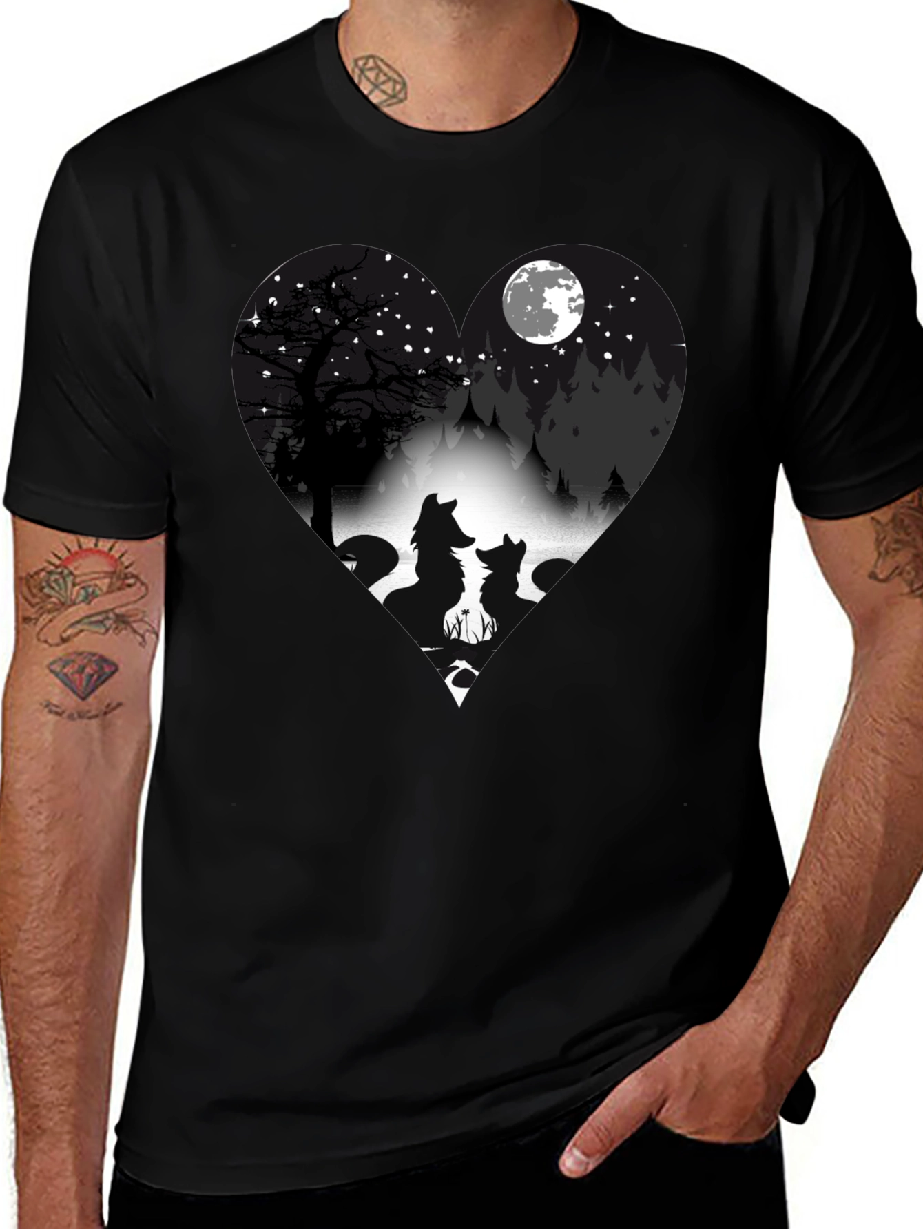 Wolf Silhouette Heart Graphic T-Shirt