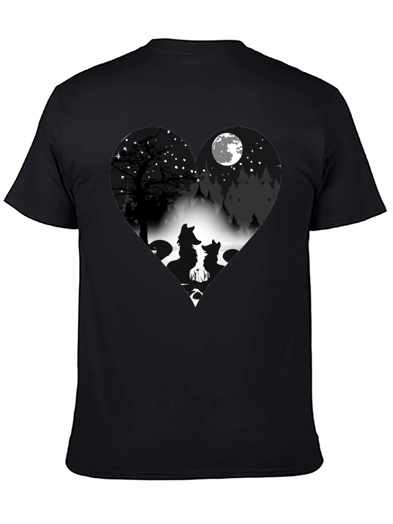 Wolf Silhouette Heart Graphic T-Shirt