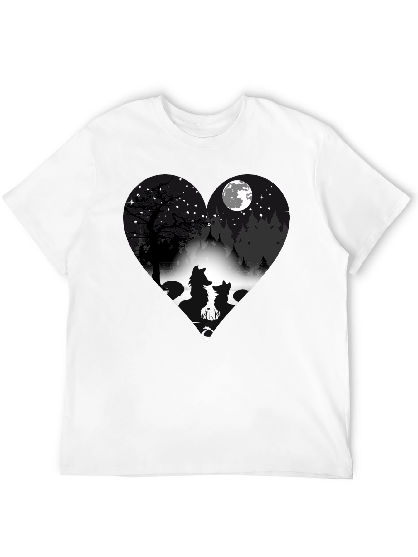 Wolf Silhouette Heart Graphic T-Shirt
