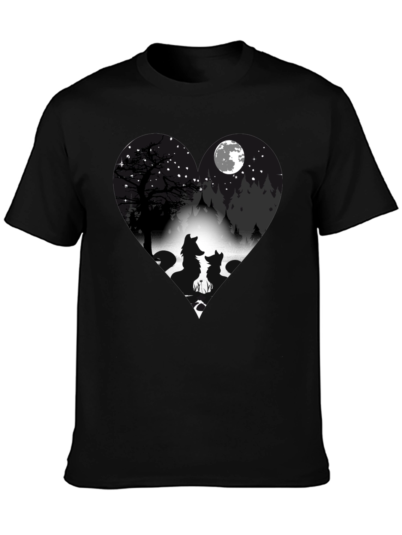 Wolf Silhouette Heart Graphic T-Shirt