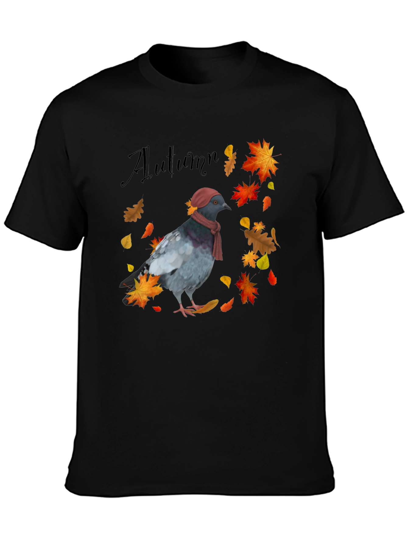Autumn Pigeon Graphic T-Shirt - Seasonal Bird Tee