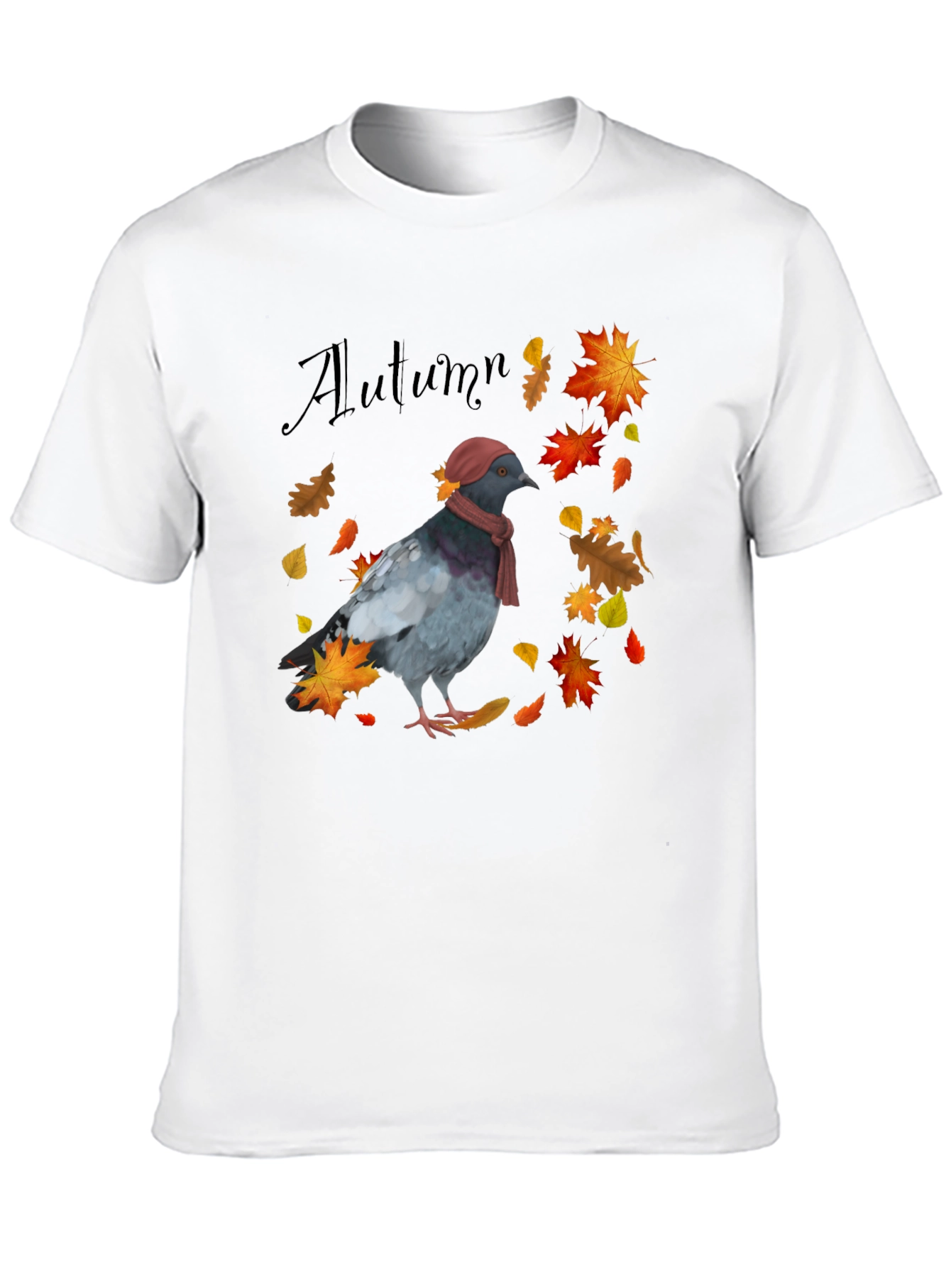 Autumn Pigeon Graphic T-Shirt - Seasonal Bird Tee