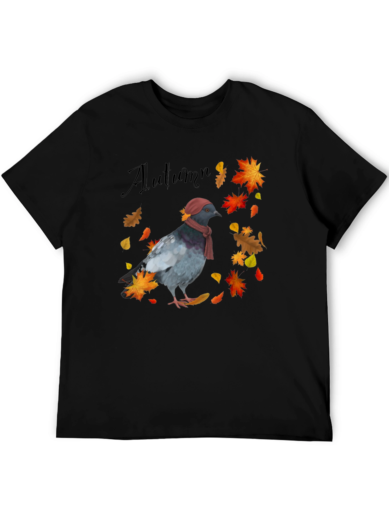 Autumn Pigeon Graphic T-Shirt - Seasonal Bird Tee