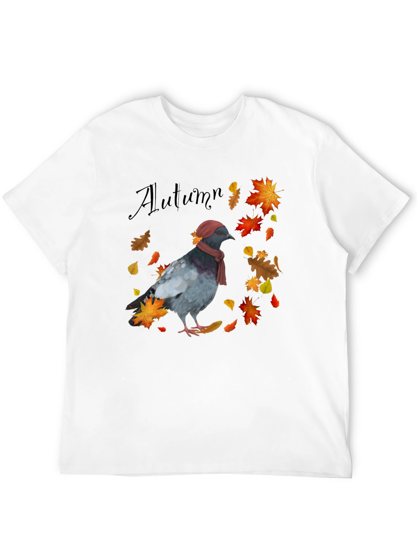 Autumn Pigeon Graphic T-Shirt - Seasonal Bird Tee