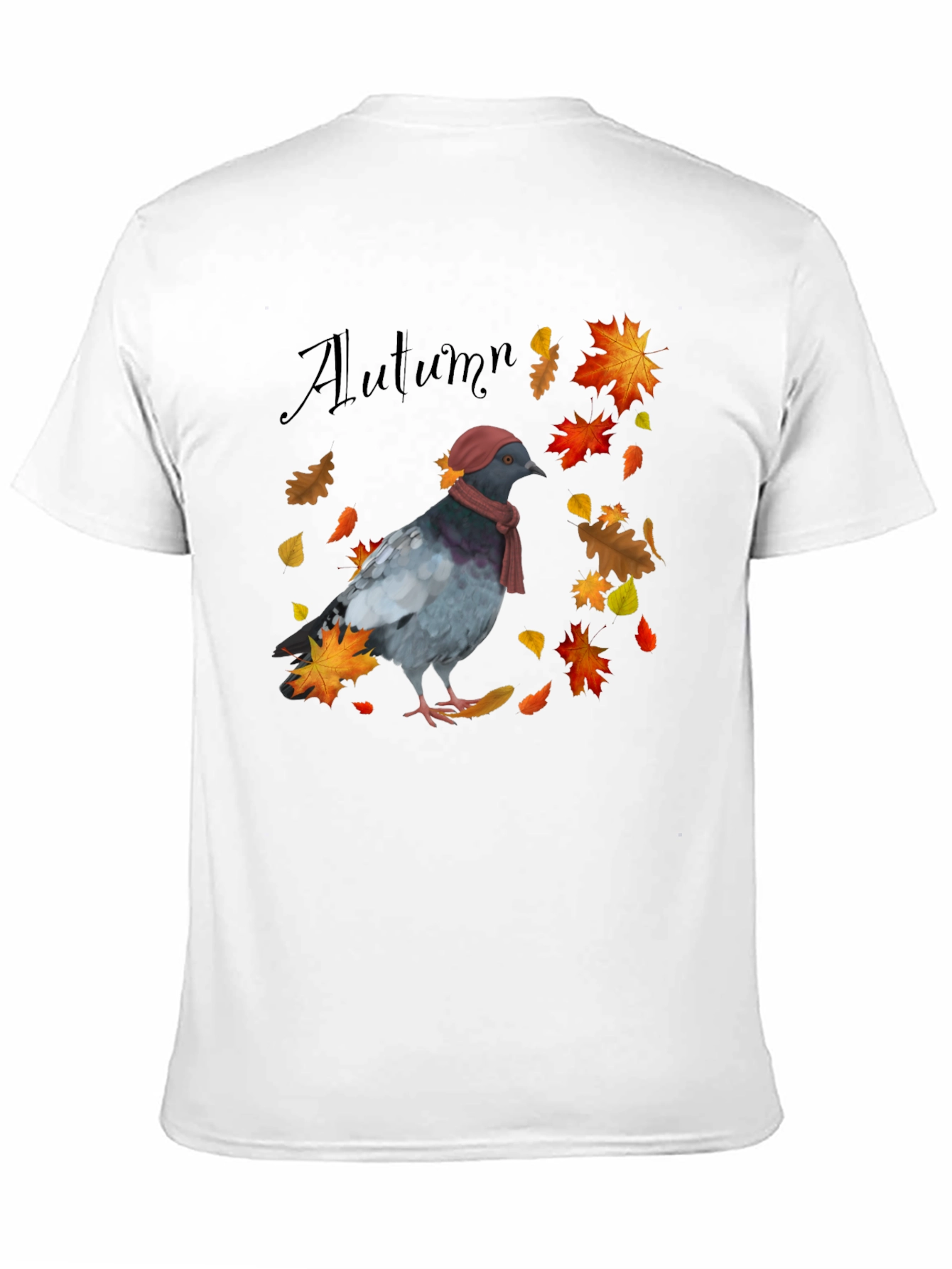 Autumn Pigeon Graphic T-Shirt - Seasonal Bird Tee
