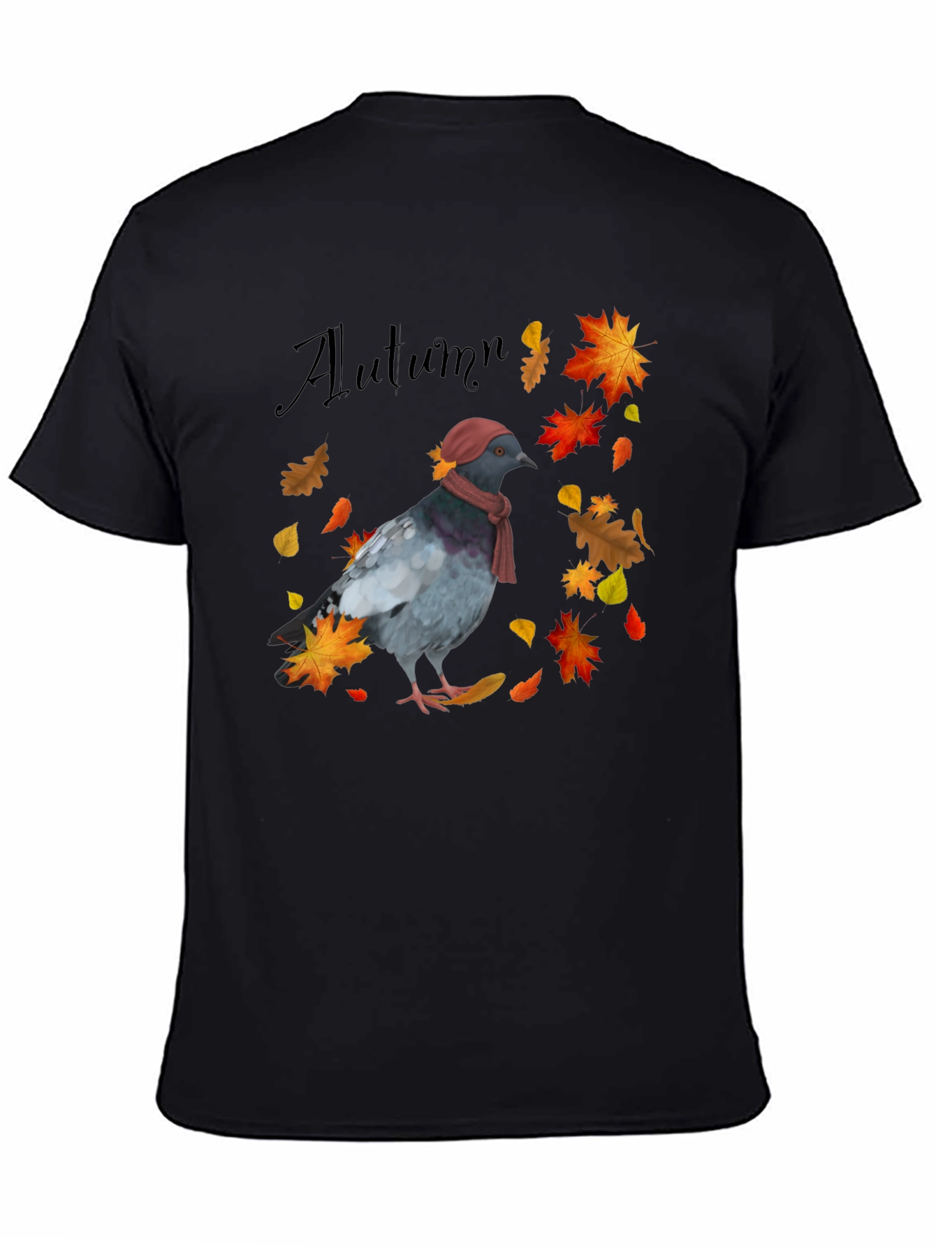 Autumn Pigeon Graphic T-Shirt - Seasonal Bird Tee