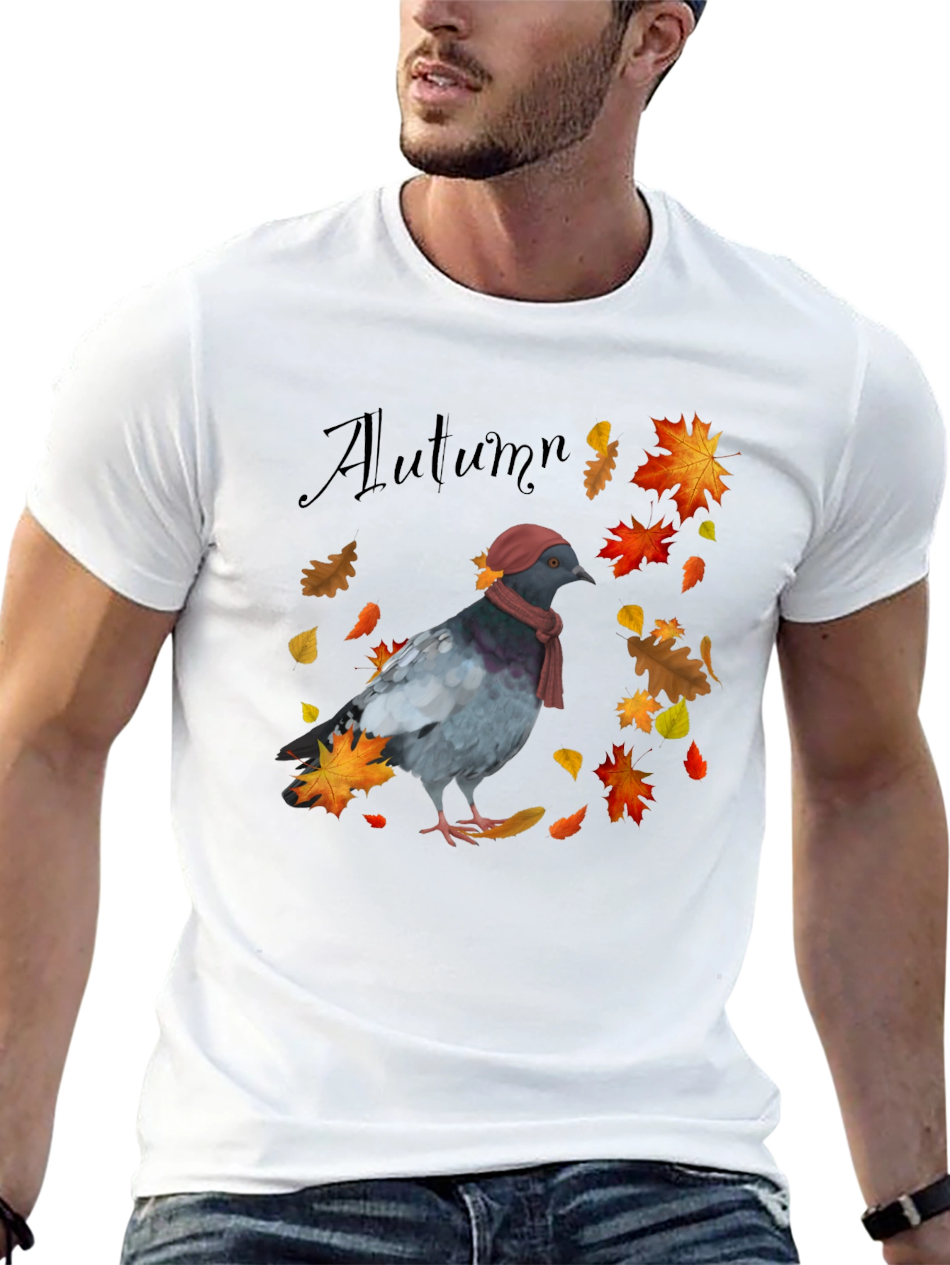 Autumn Pigeon Graphic T-Shirt - Seasonal Bird Tee