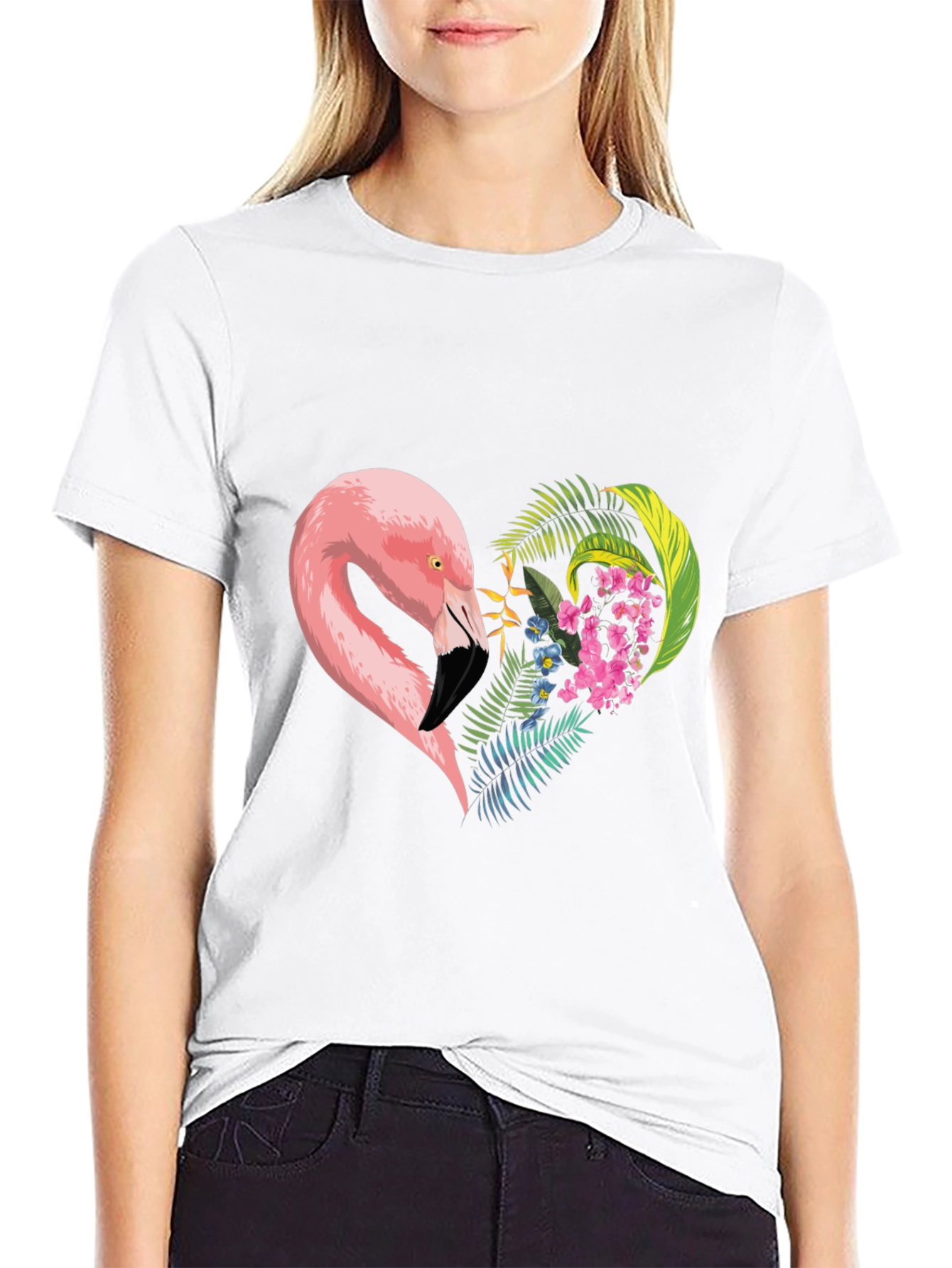 Flamingo Heart Graphic Tee - Black
