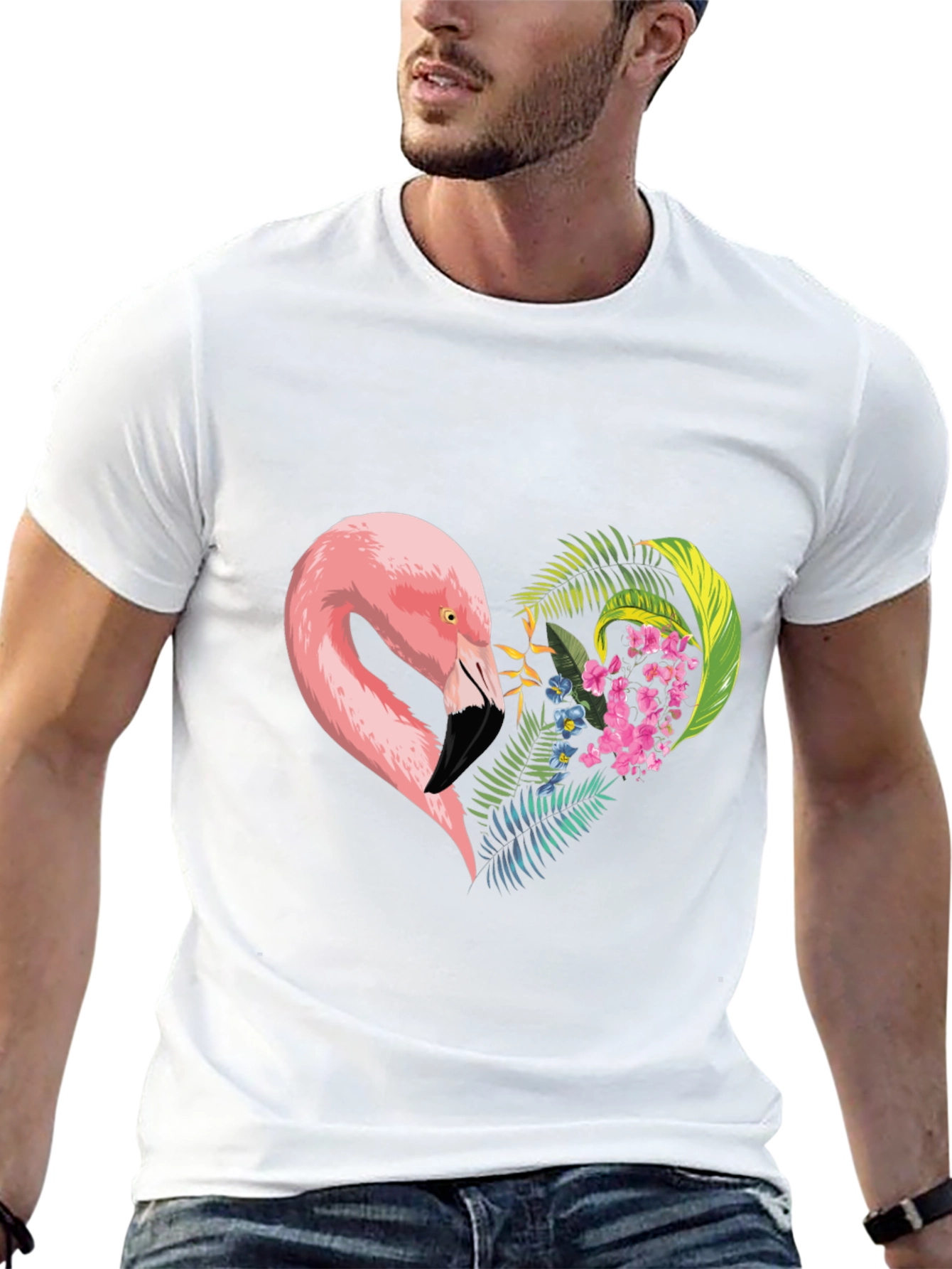 Flamingo Heart Graphic Tee - Black