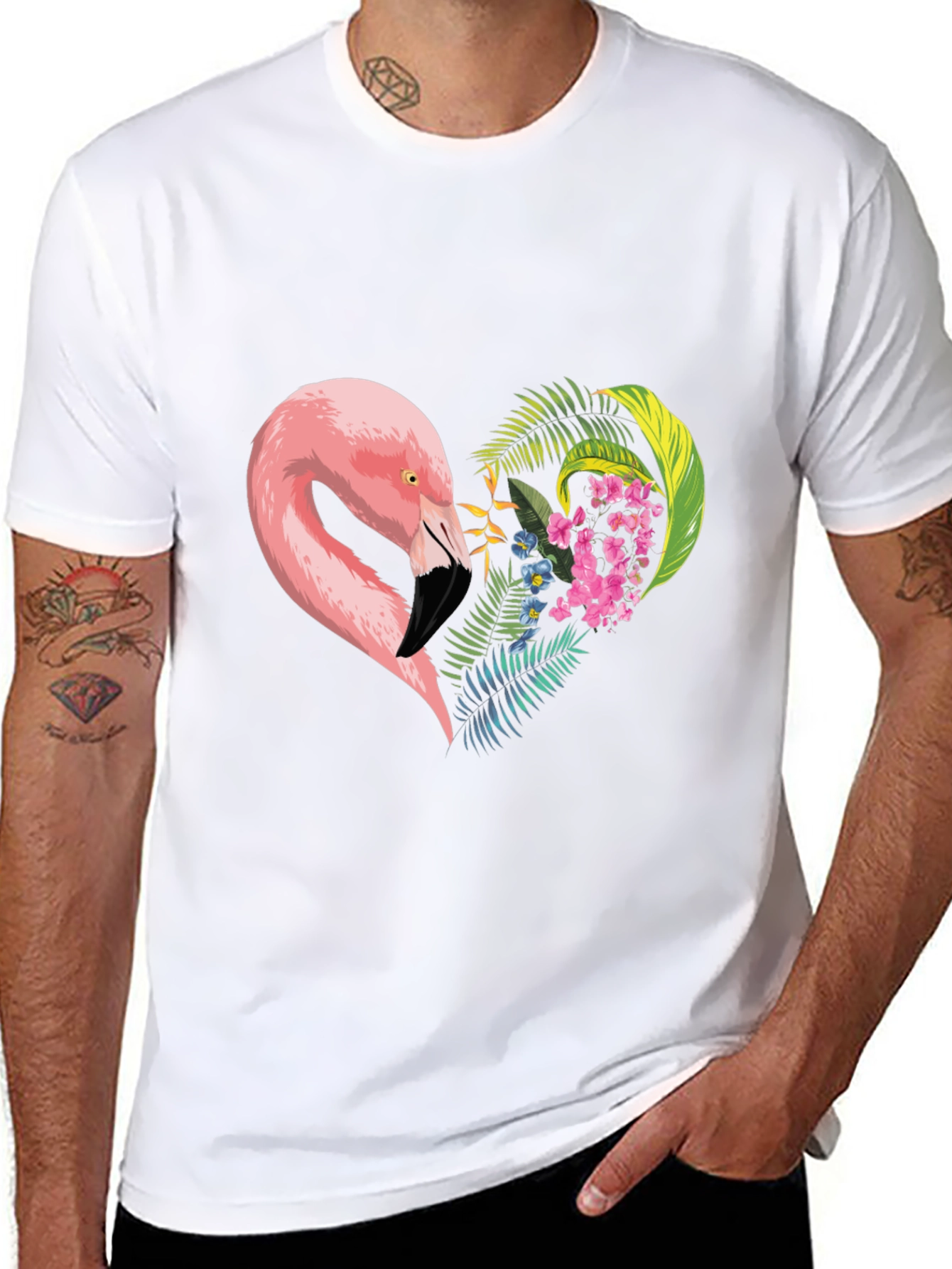 Flamingo Heart Graphic Tee - Black