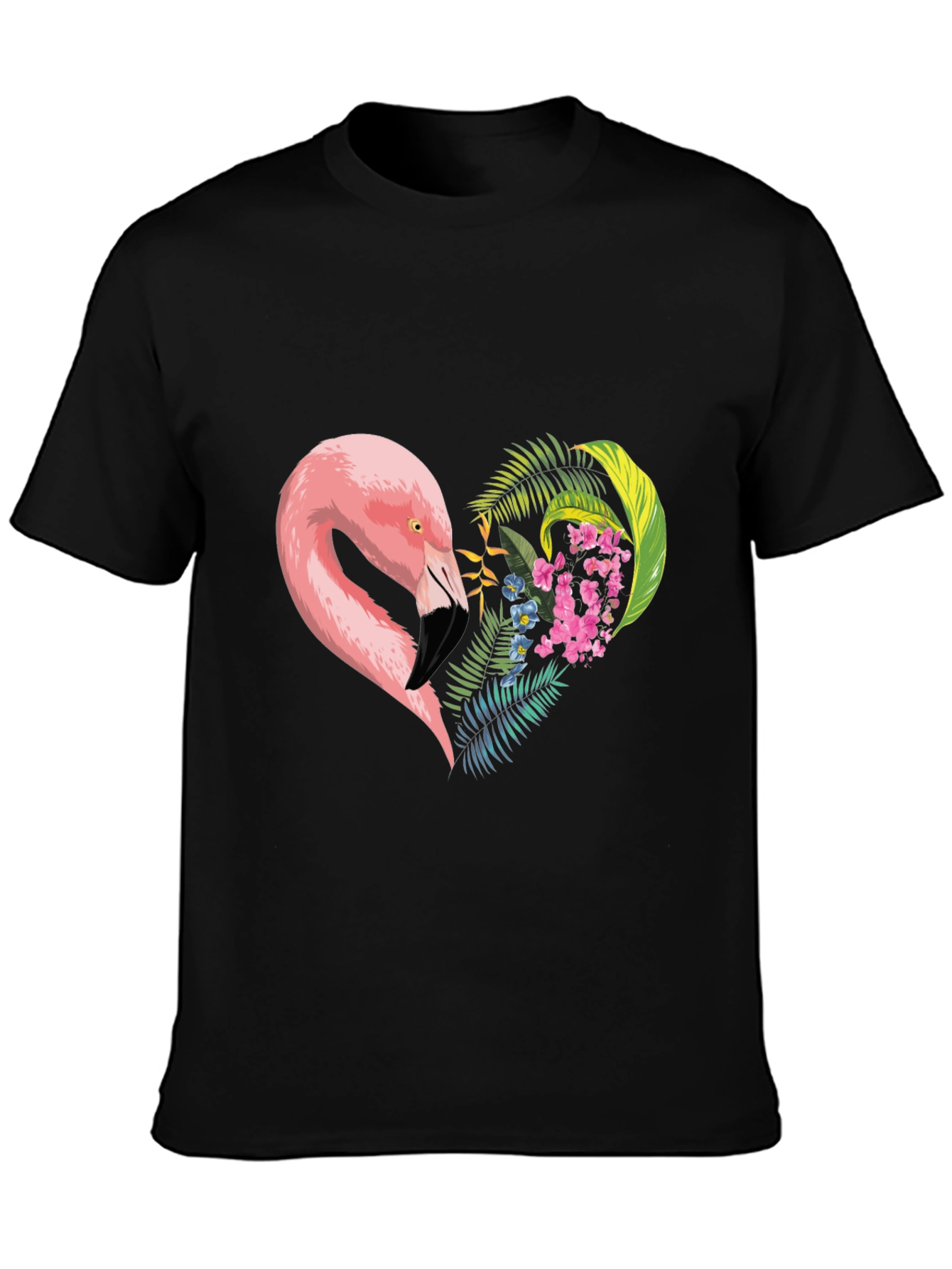Flamingo Heart Graphic Tee - Black
