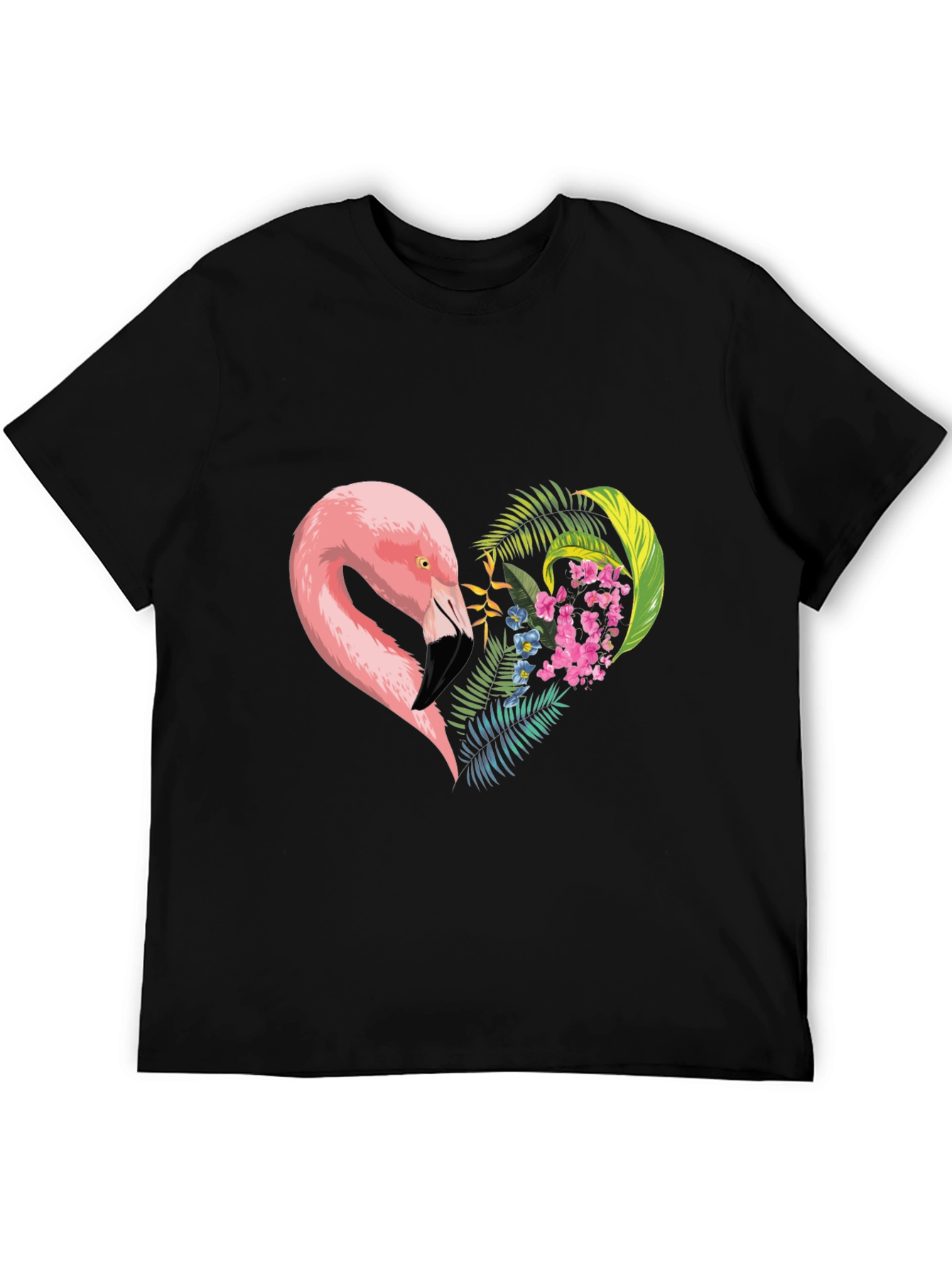 Flamingo Heart Graphic Tee - Black