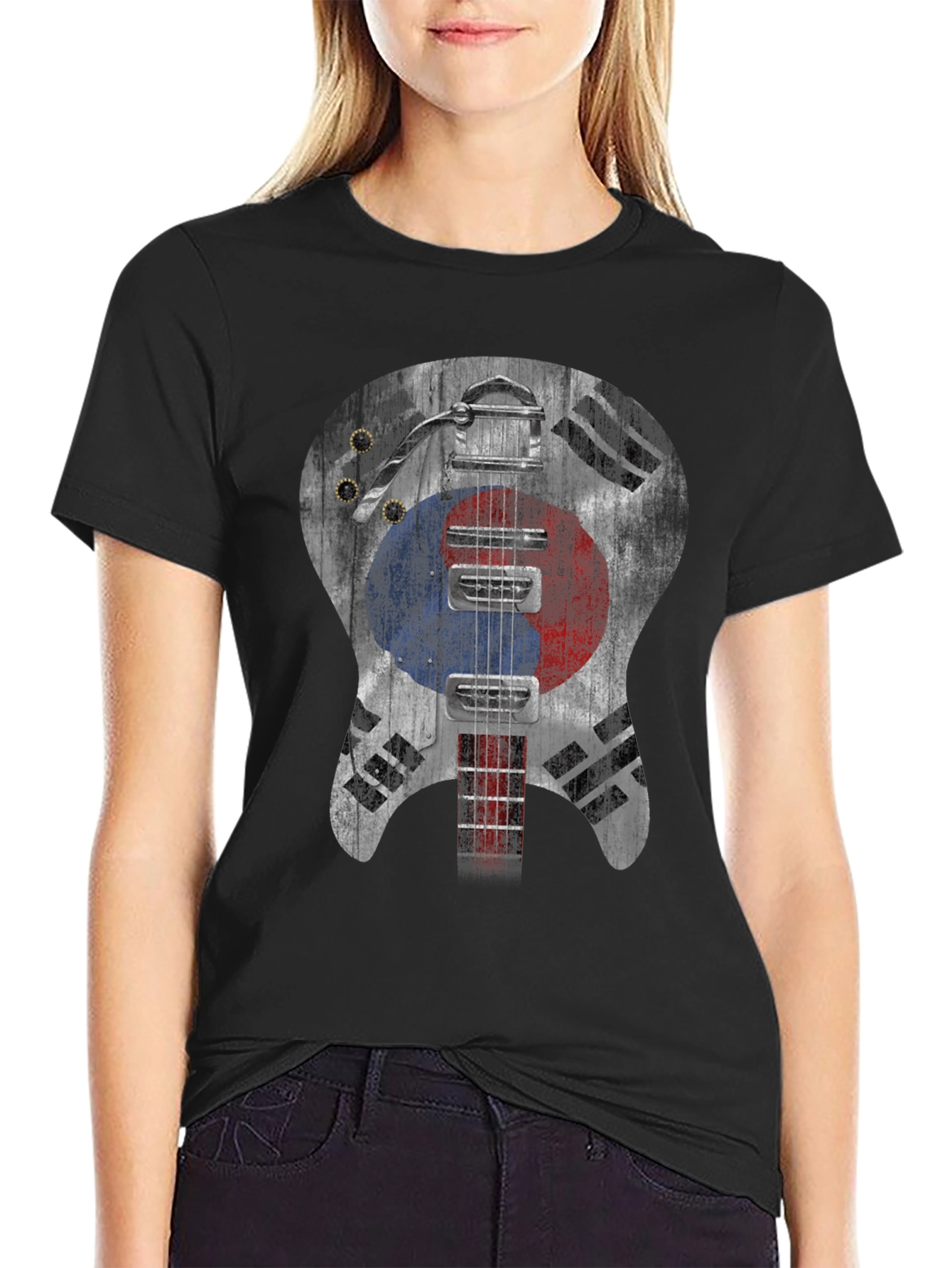 South Korea Flag Guitar Graphic T-Shirt